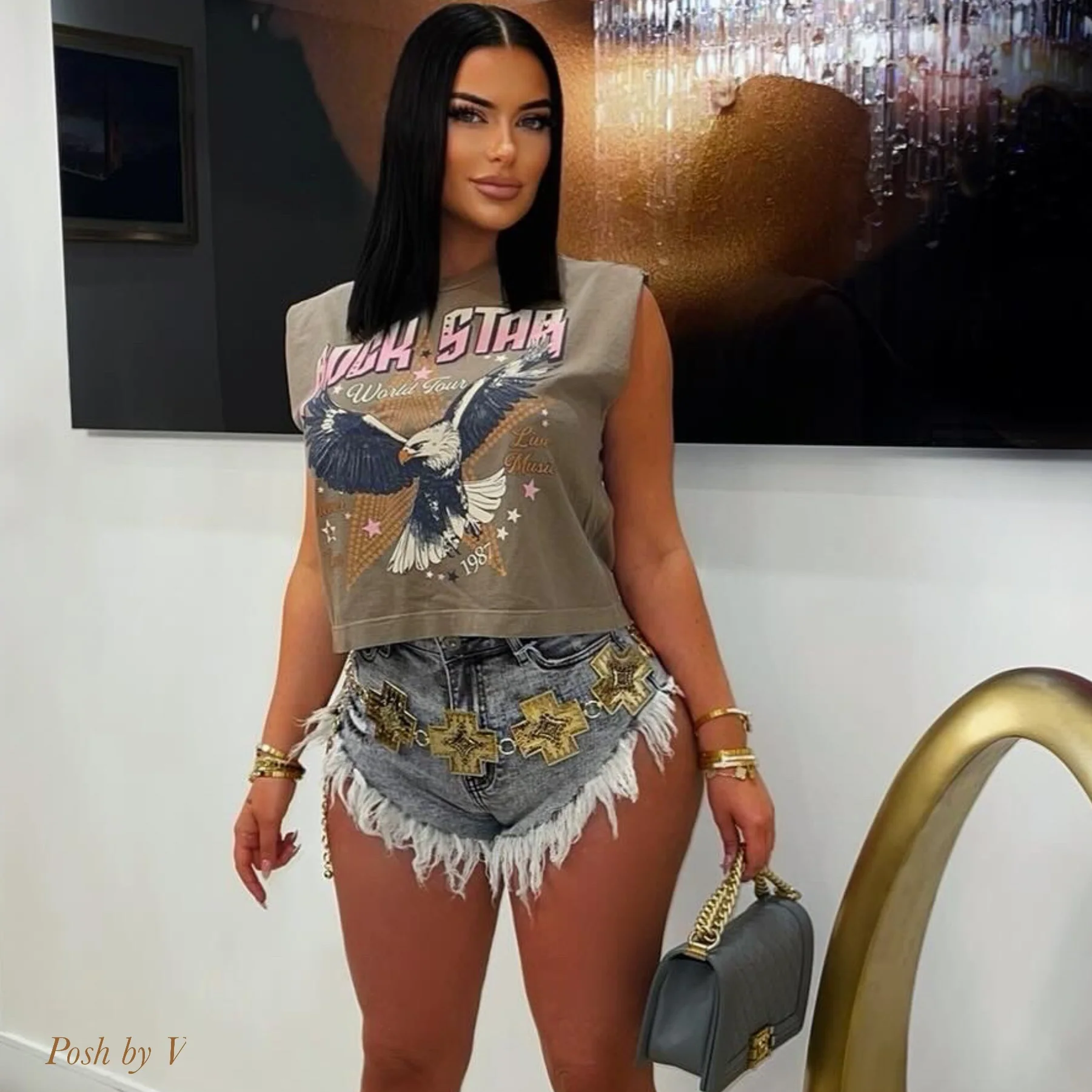 Aja denim fringe shorts (Grey/black) - Image 2