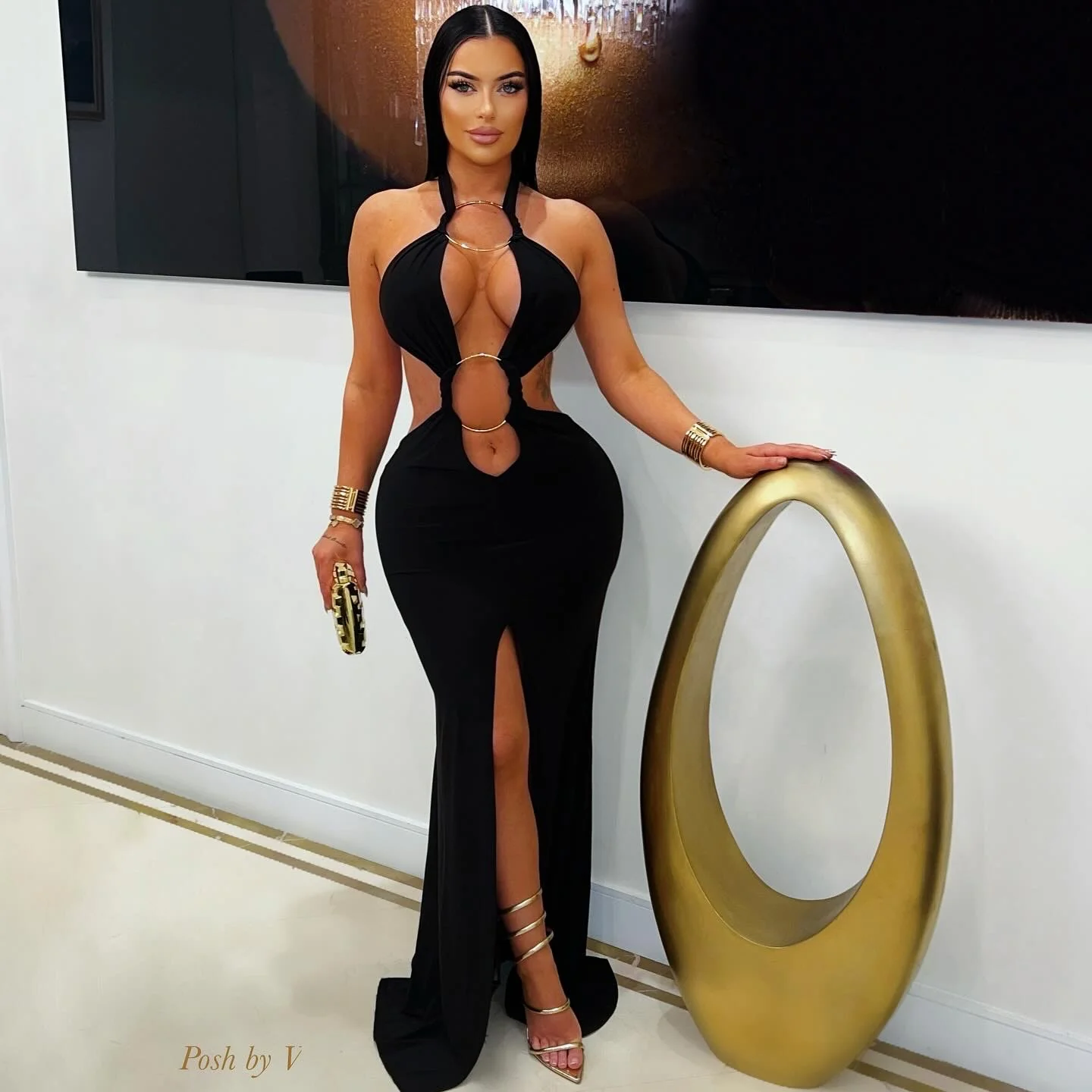 Aleen ring maxi dress (Black/gold)