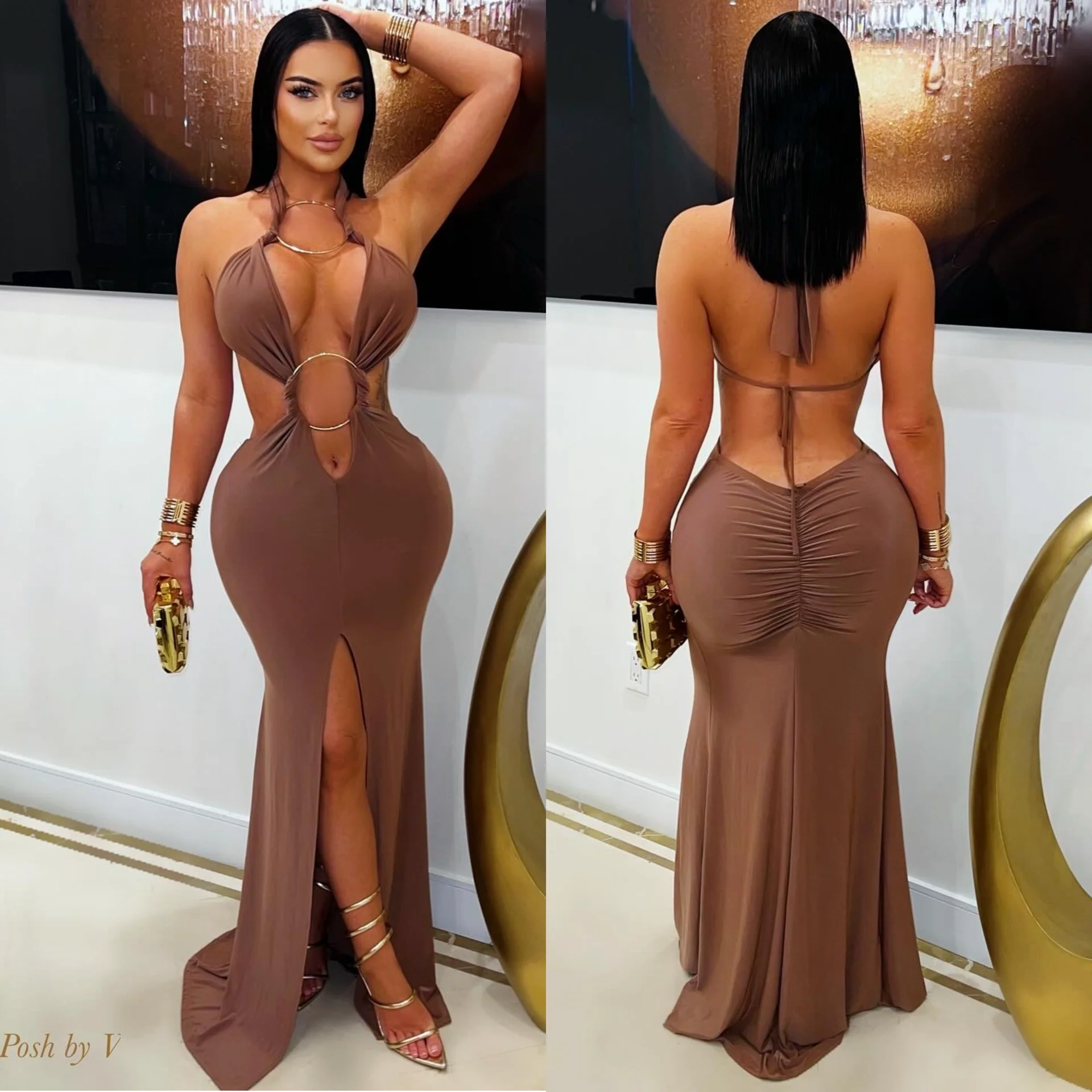 Aleen ring maxi dress (Wine/gold) - Image 2