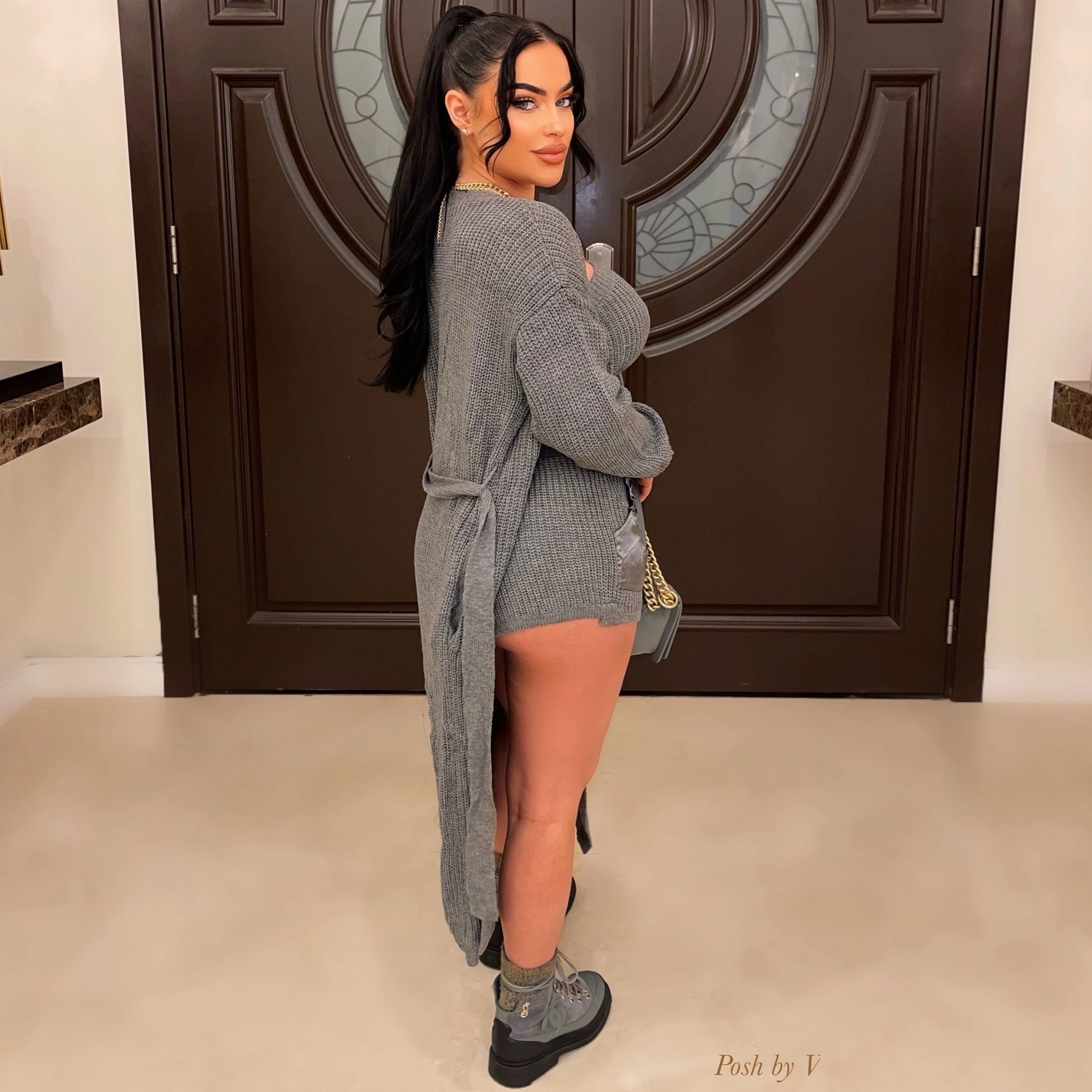 Alice 3pcs cardigan/shorts set (Charcoal) - Image 2