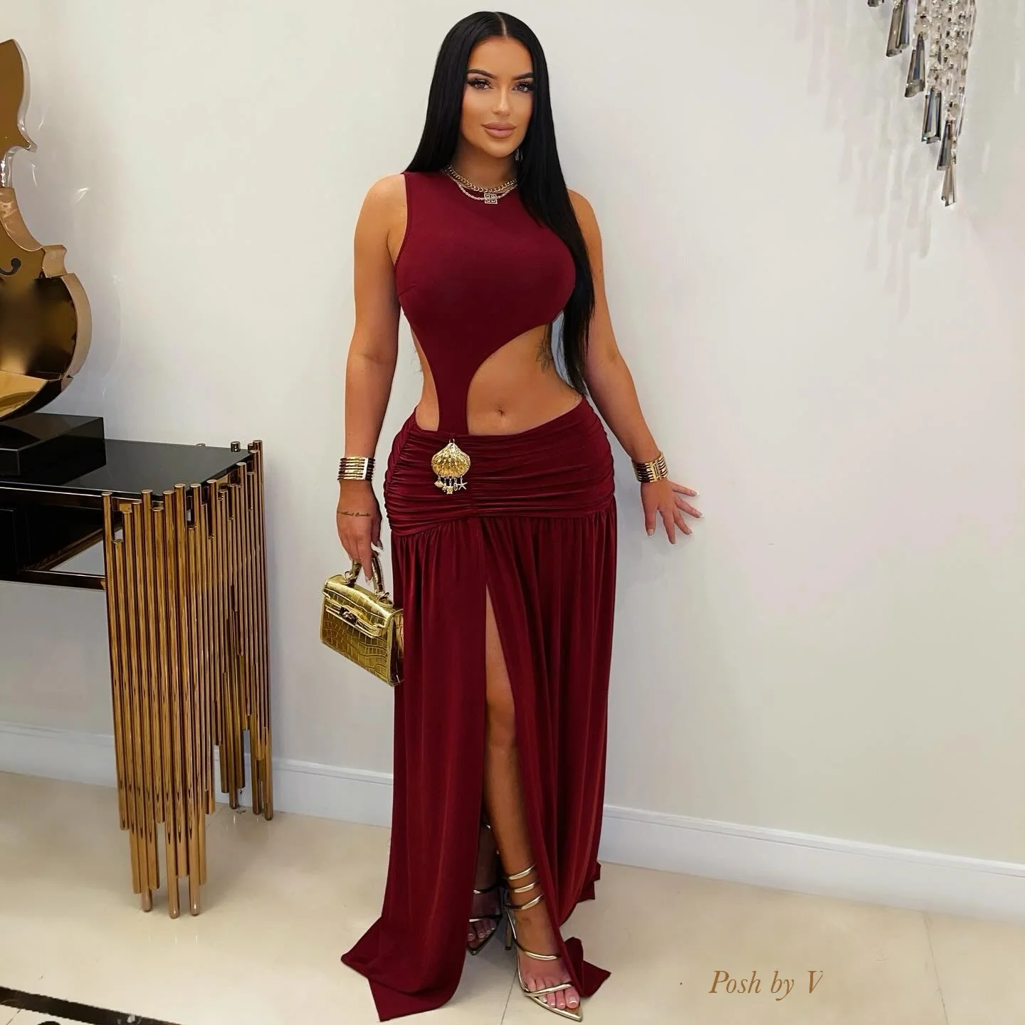 Amirali maxi dress (Wine/gold)
