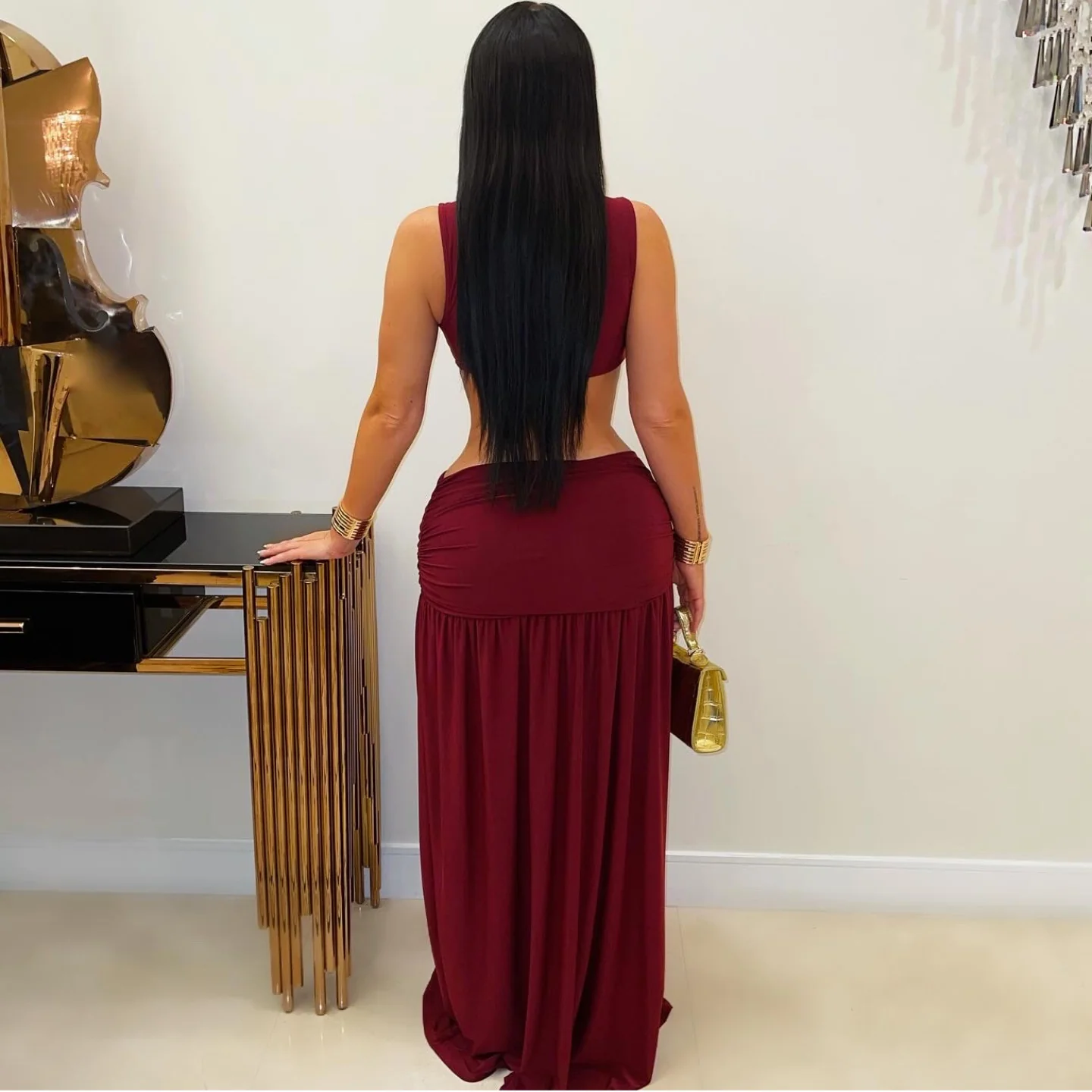 Amirali maxi dress (Wine/gold) - Image 2
