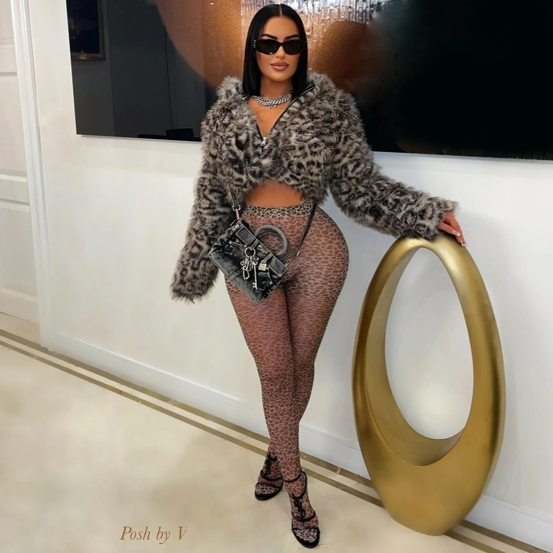 Ash leopard fur jacket (Black/nude) - Image 2