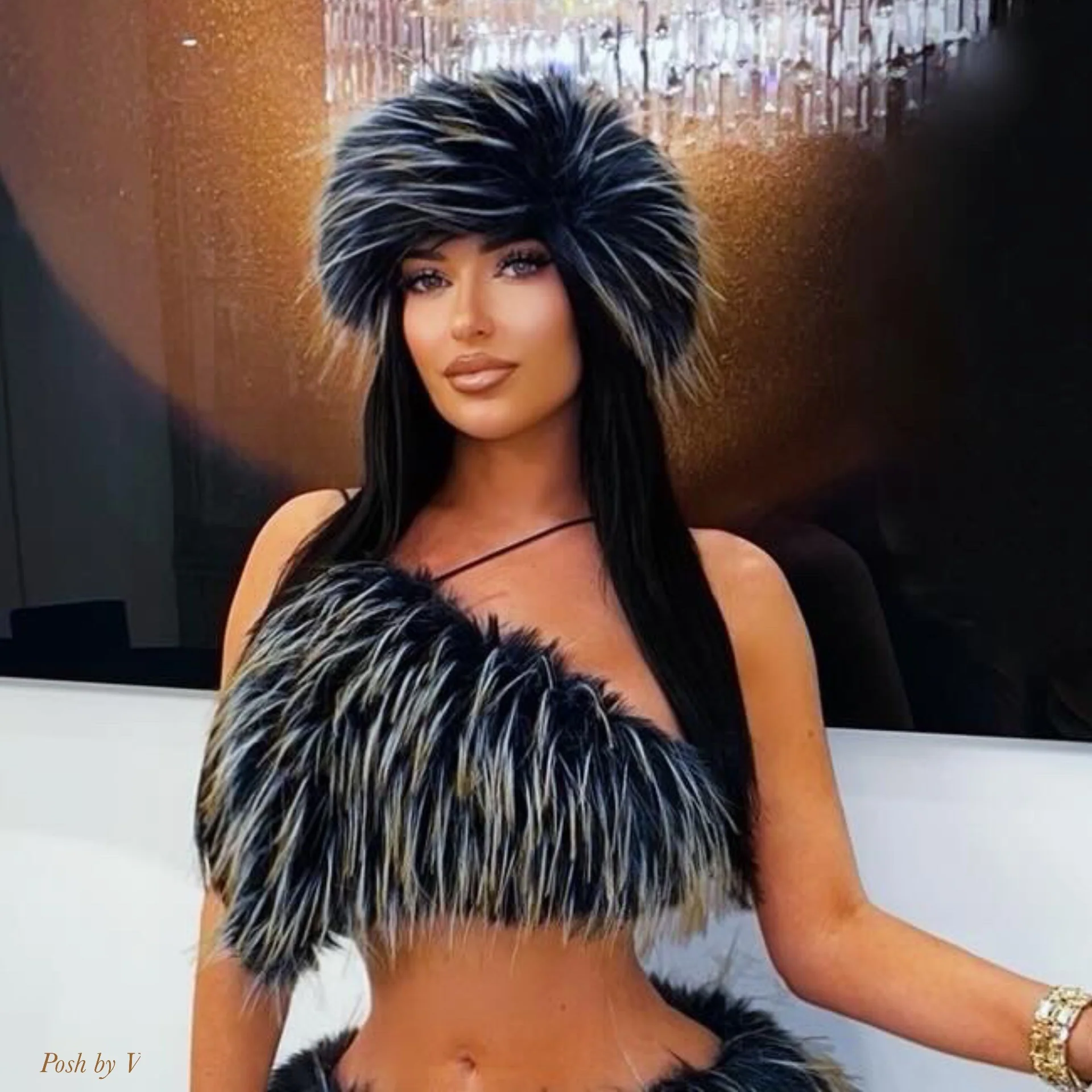Aspen fur skirt set (Navy/grey) - Image 3