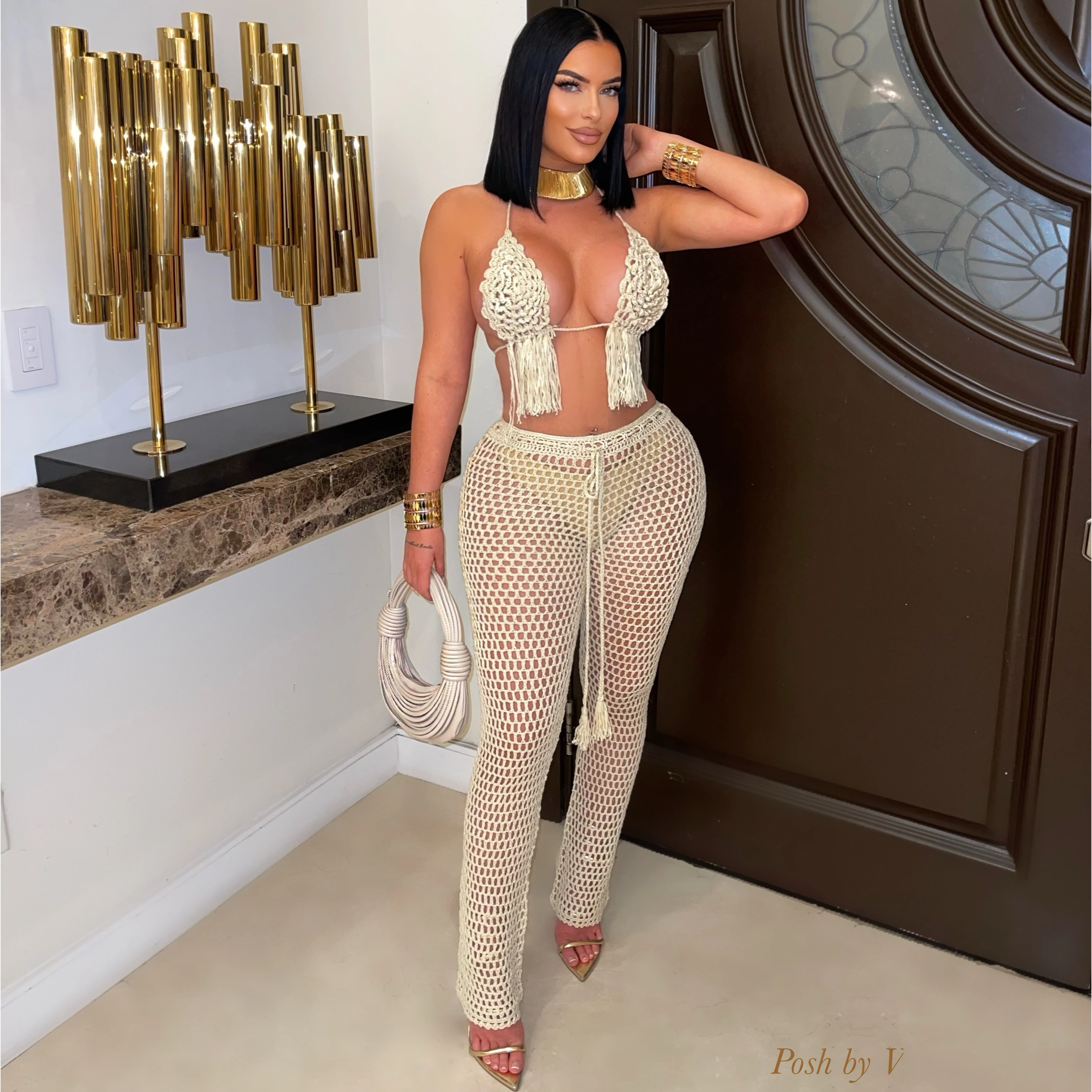 Bali crochet pants set (Beige)