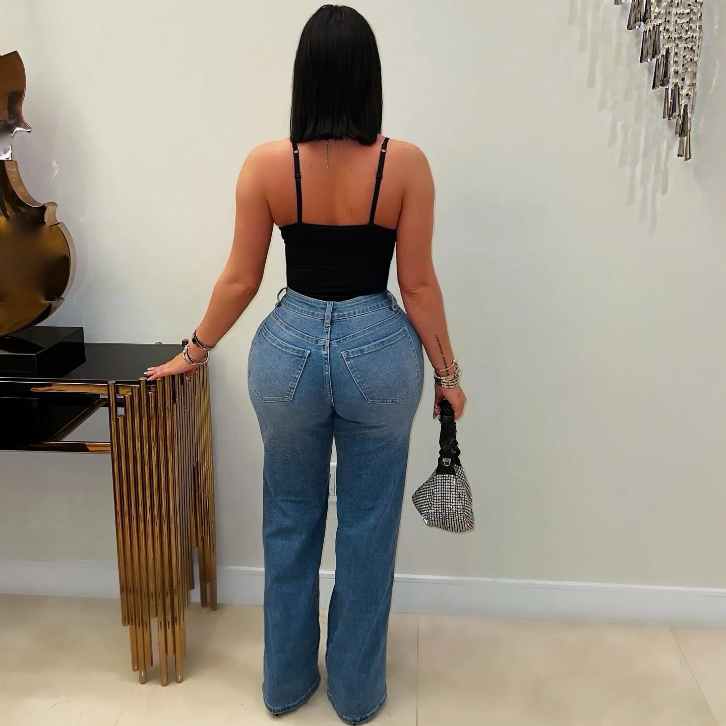 Bow crystal jeans (Blue/black/silver) - Image 2