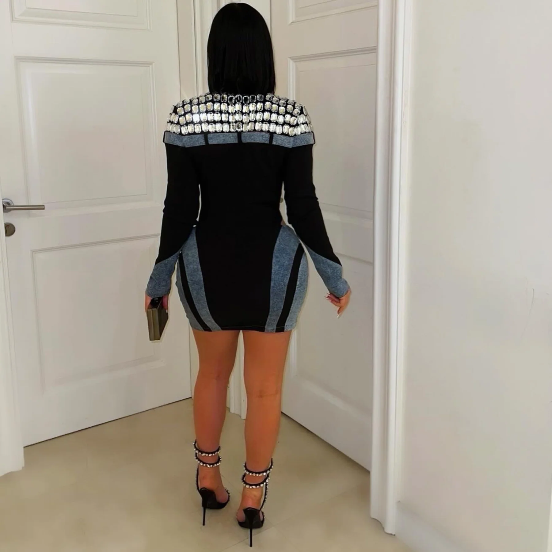 Crystal denim blazer dress (Black/blue) - Image 2