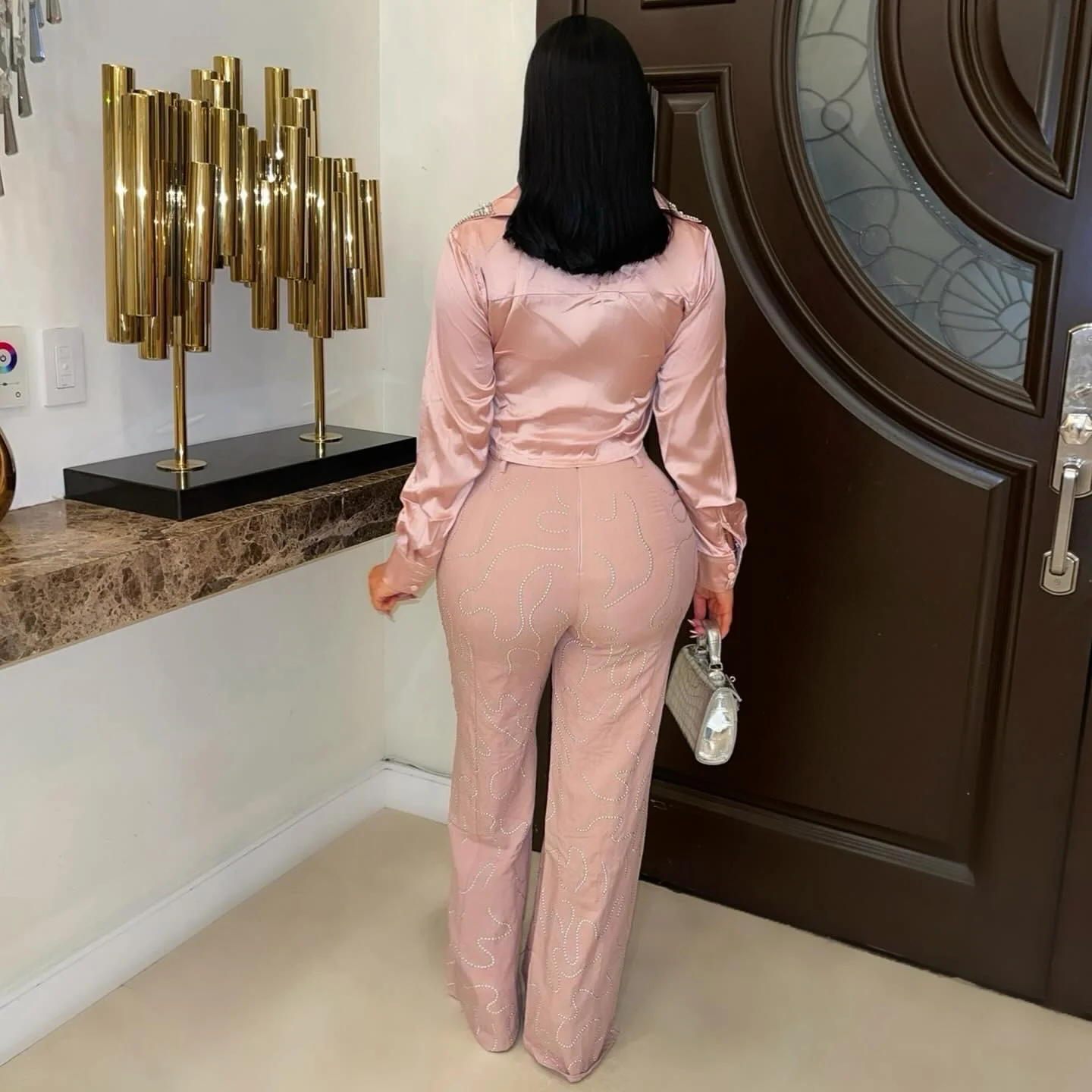 Elia glam palazzo pants set (Mauve) - Image 2