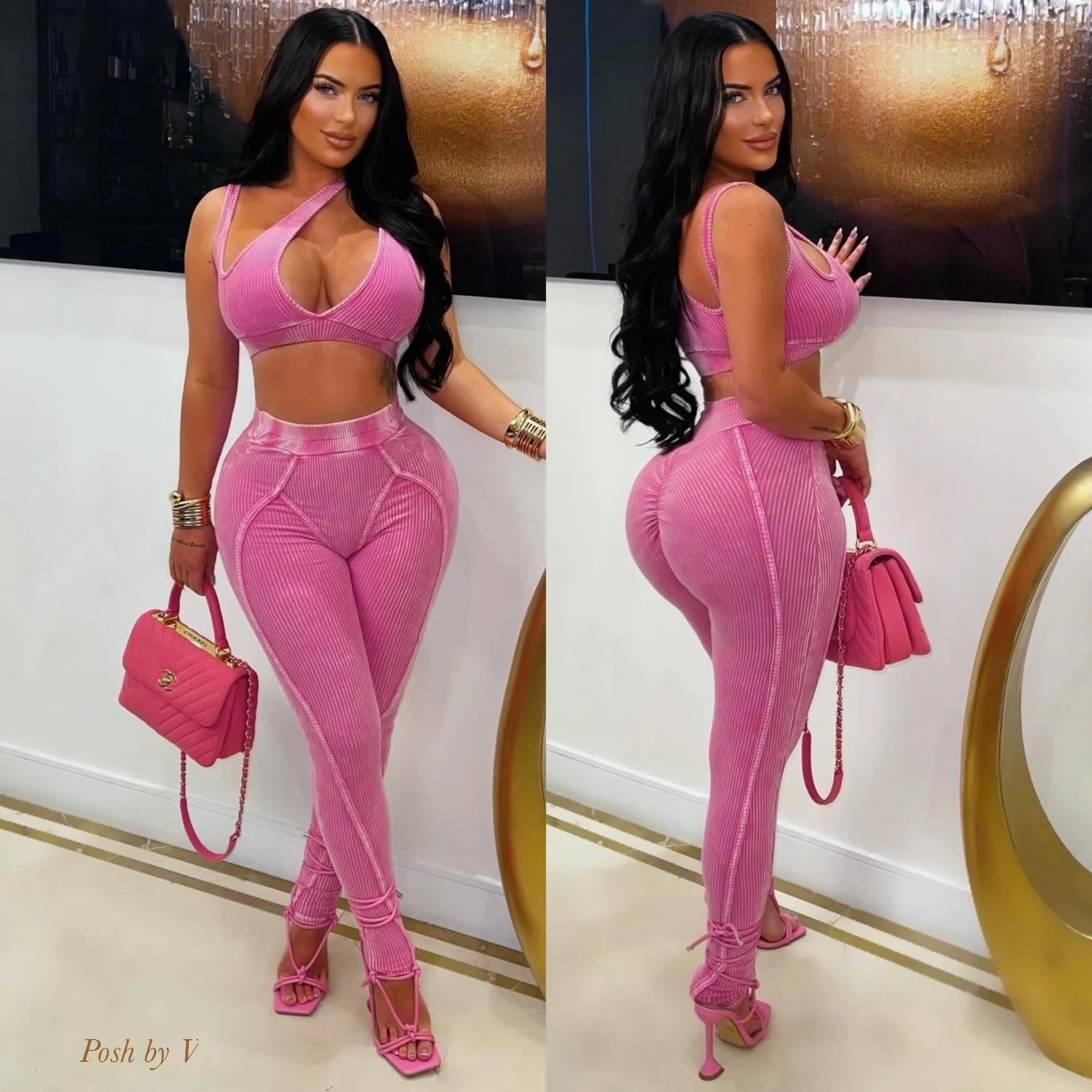 Esta rib leggings set (Pink)