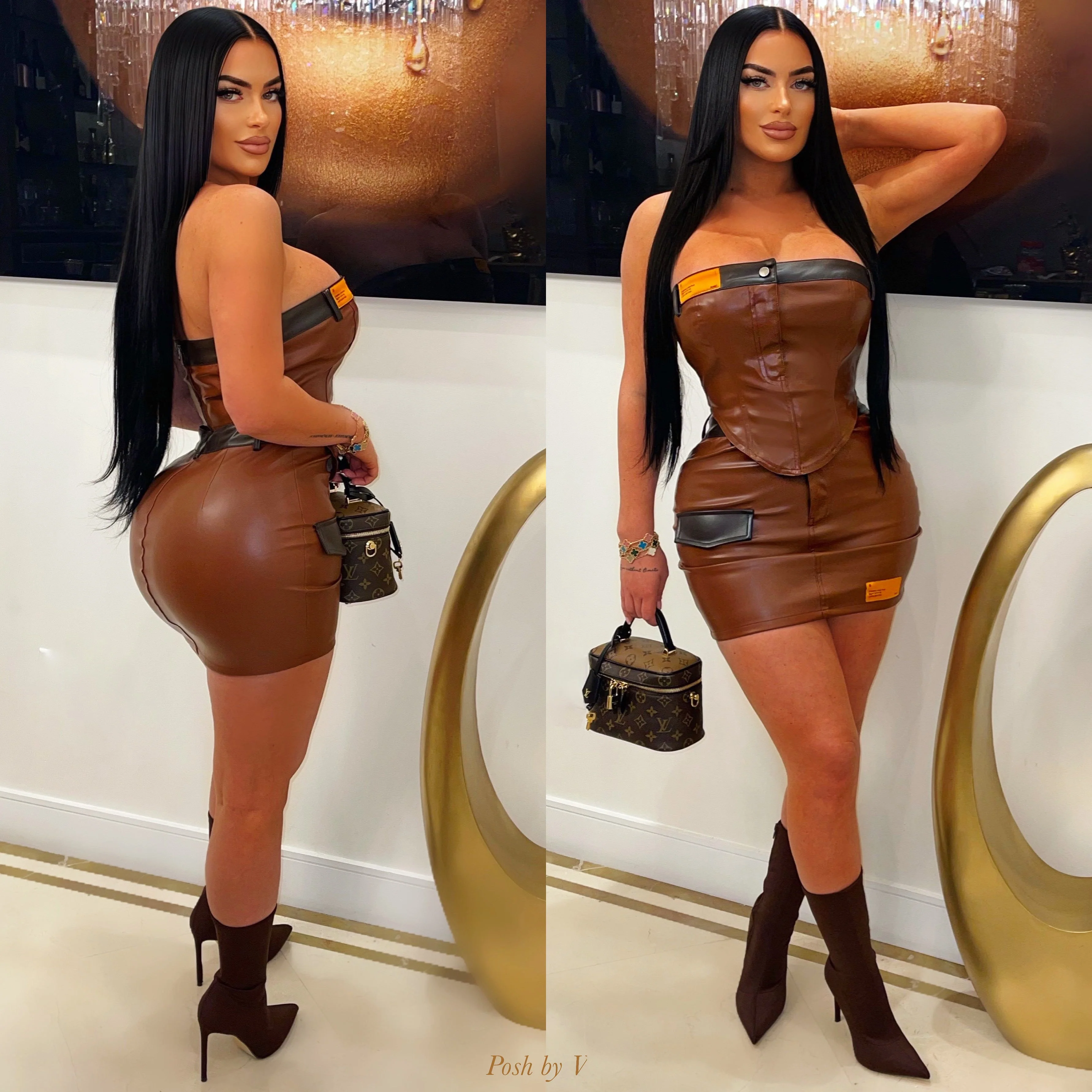 Feeci leather mini skirt set (Olive) - Image 2