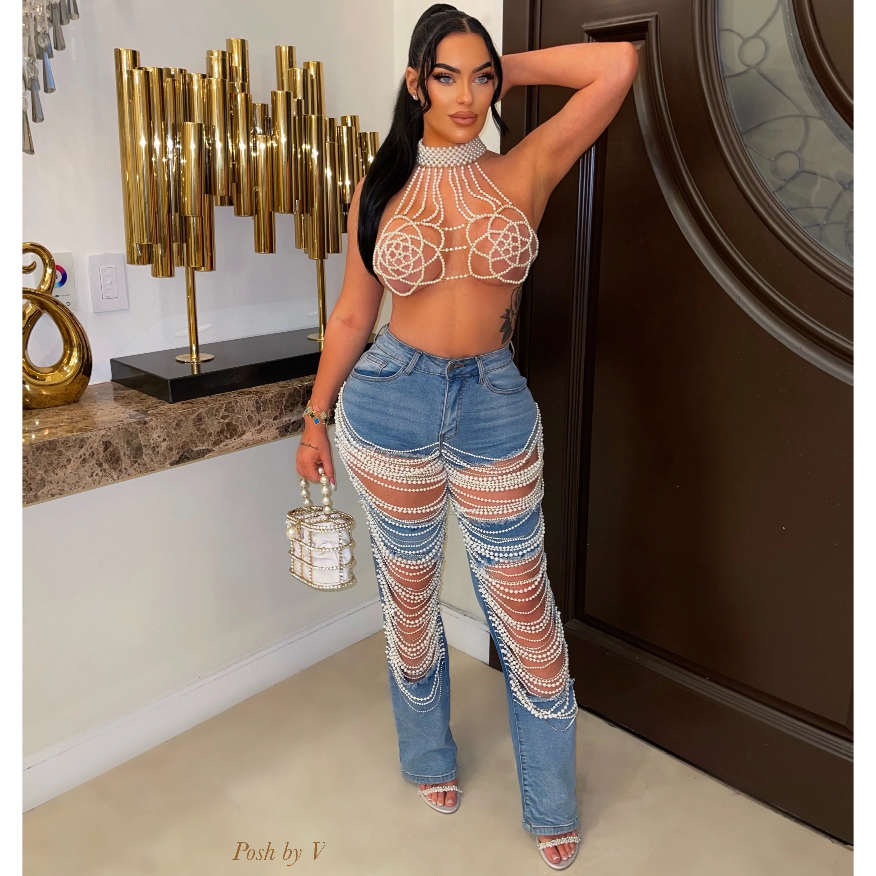 Gigi pearl jeans (Blue/white)
