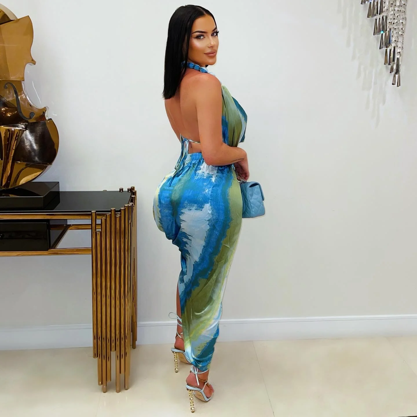 Guise silky dress (Blue/green multi) - Image 2