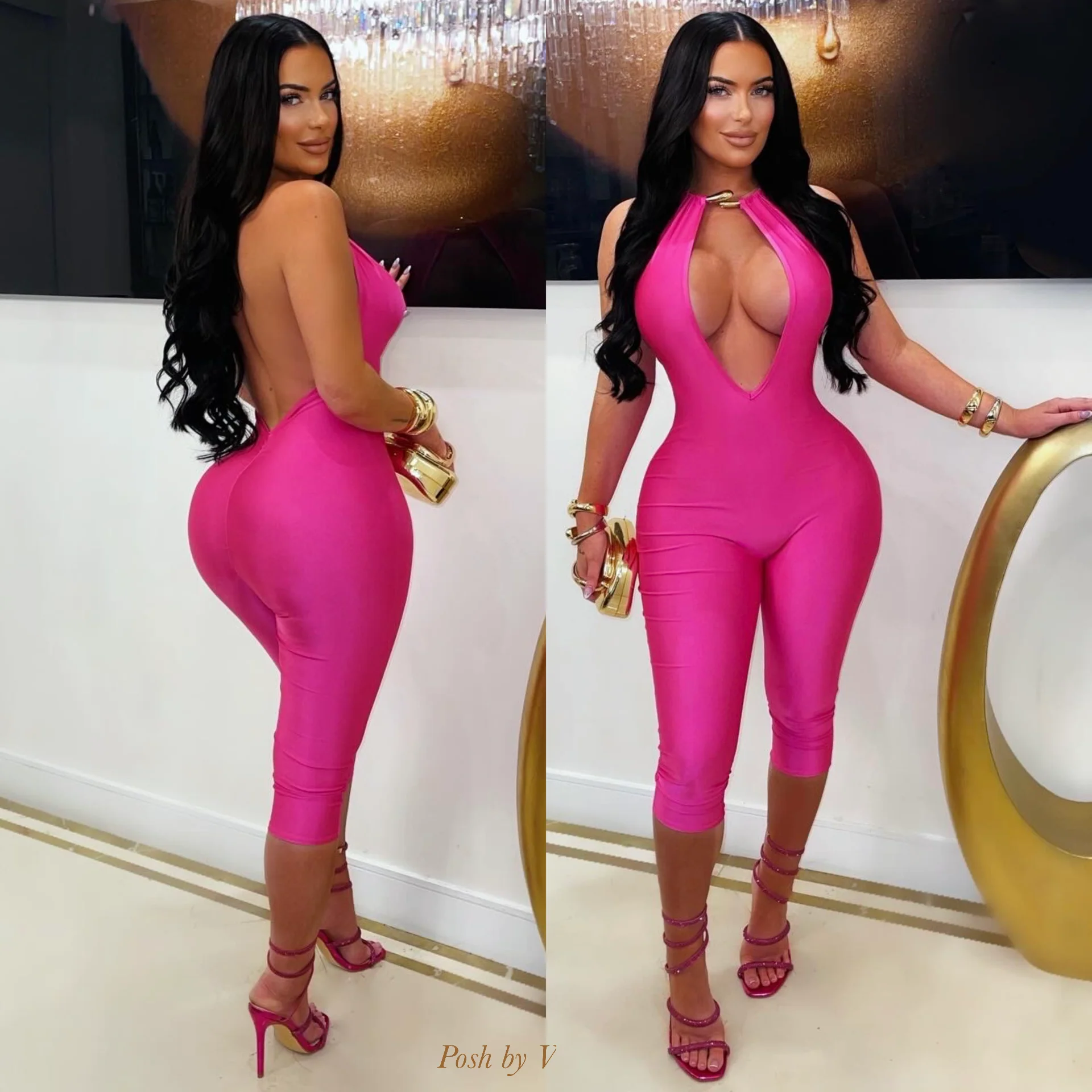 Hania jumpsuit (Pink/gold)