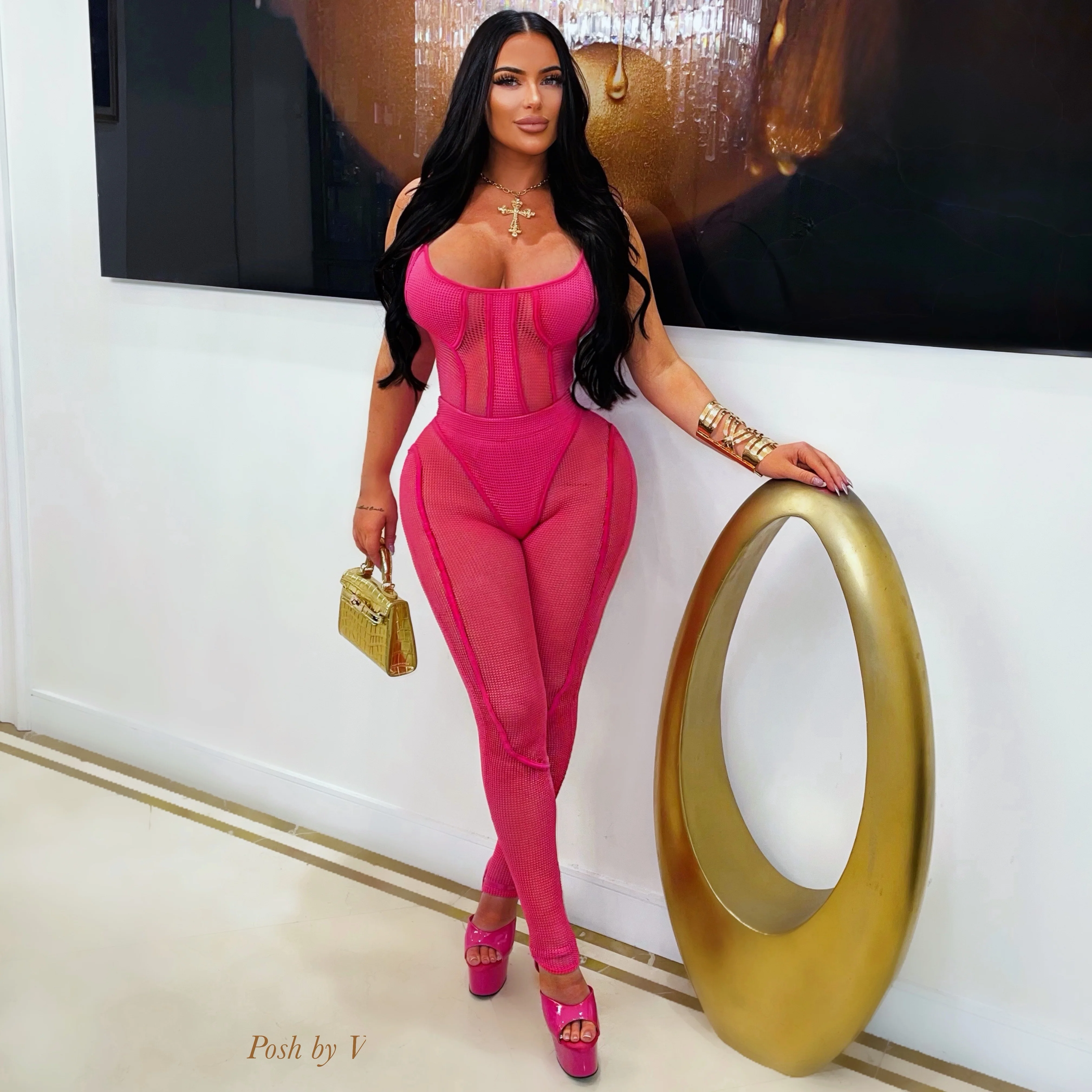 Hourglass caged leggings set (Pink)