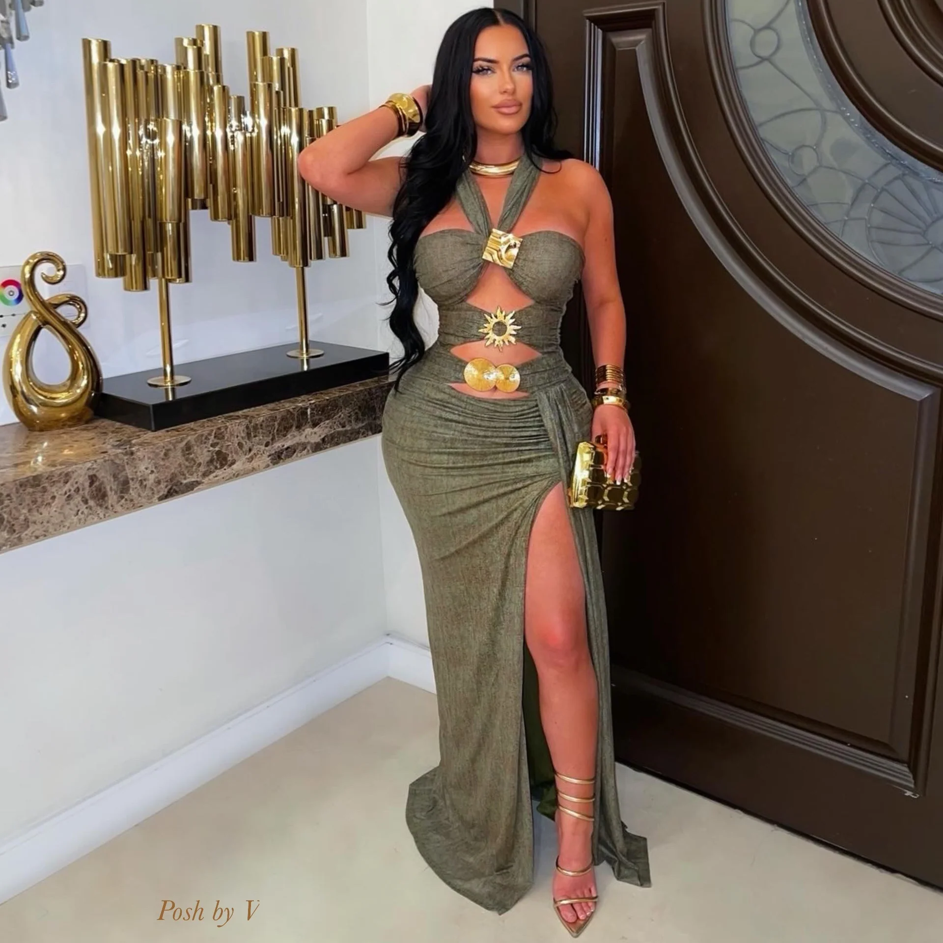 Jade glam maxi dress (Brown/gold) - Image 2