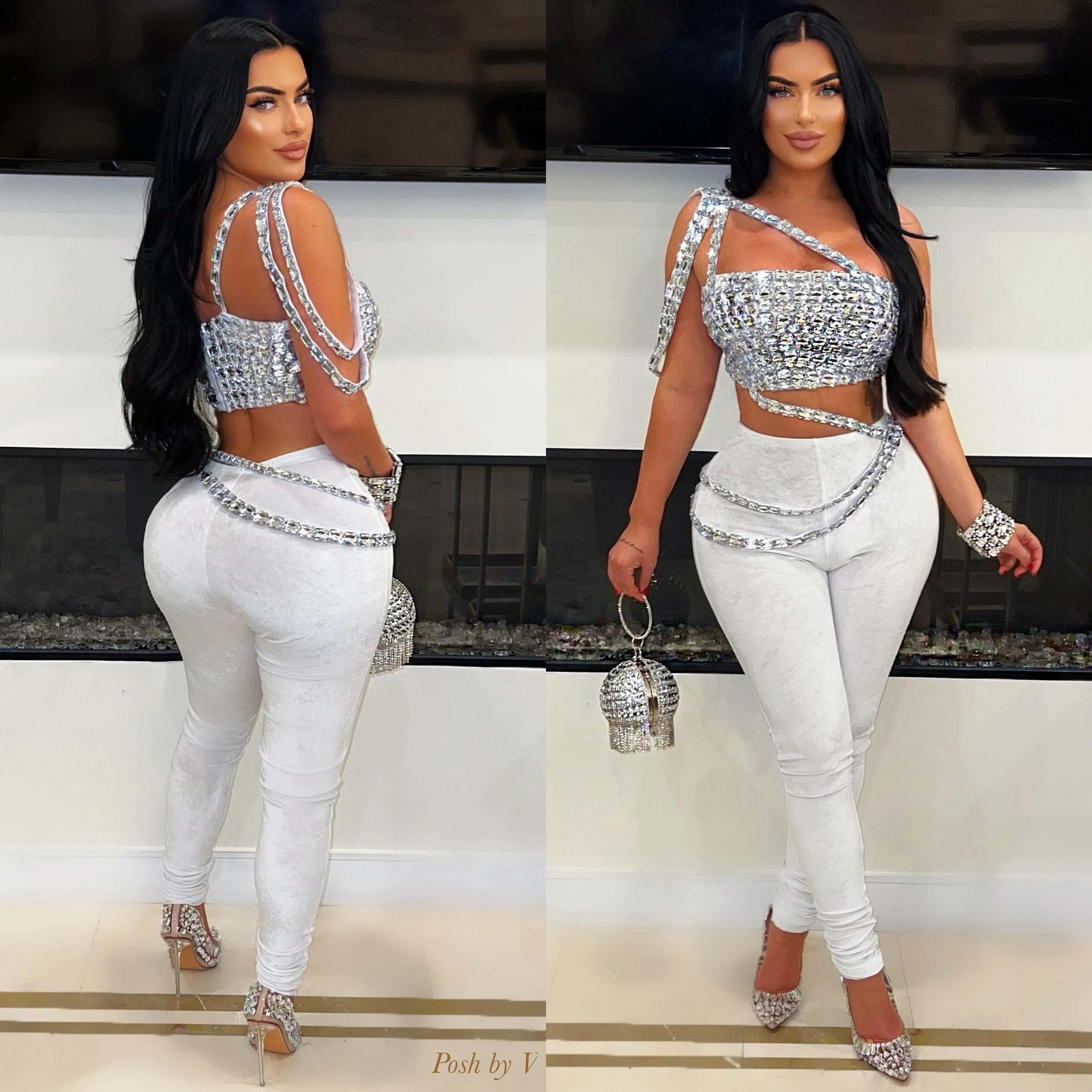 Jalei crystal pants set (Blue/silver) - Image 2