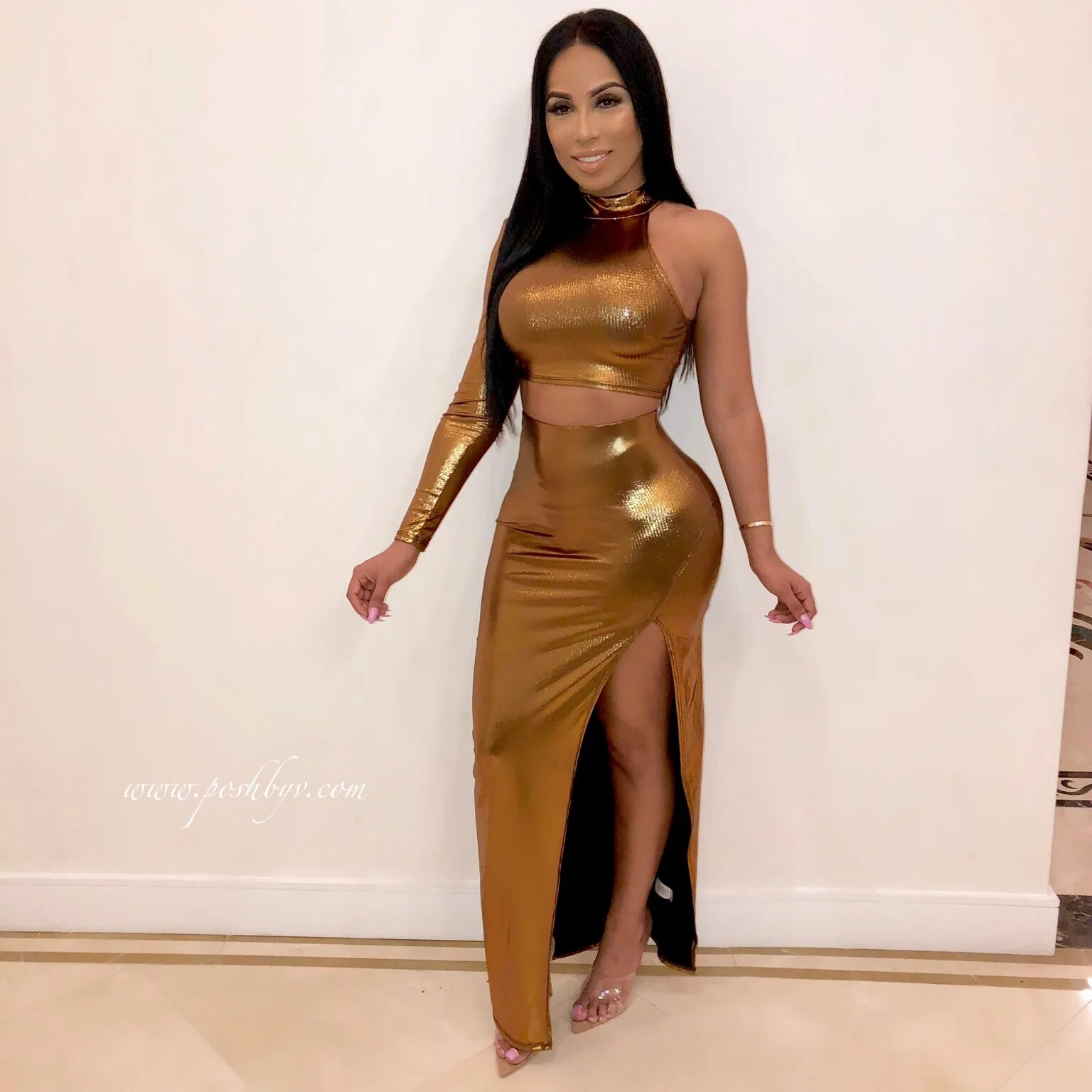 Janet chrome skirt set (Bronze)
