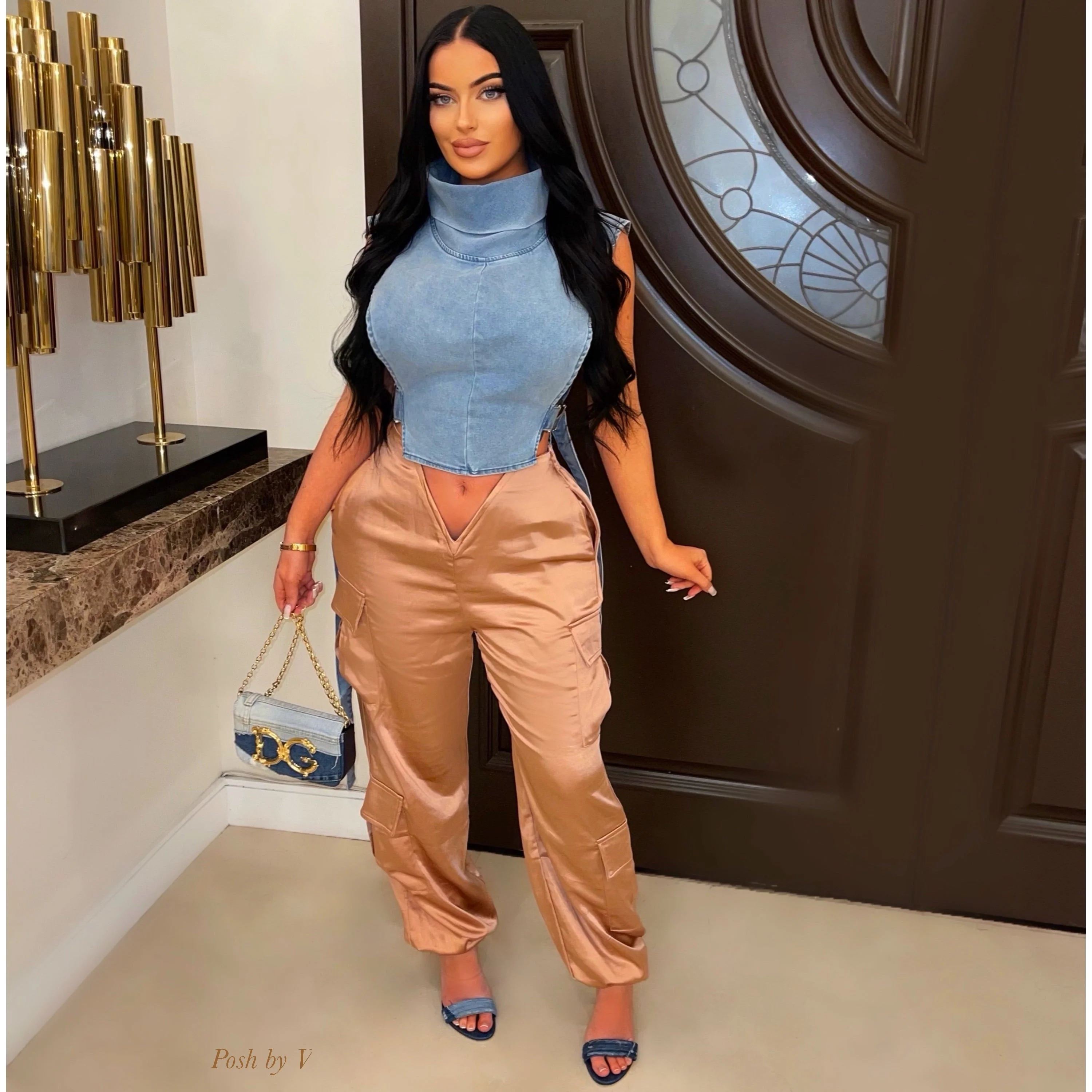 Juva satin cargo pants (Nude)