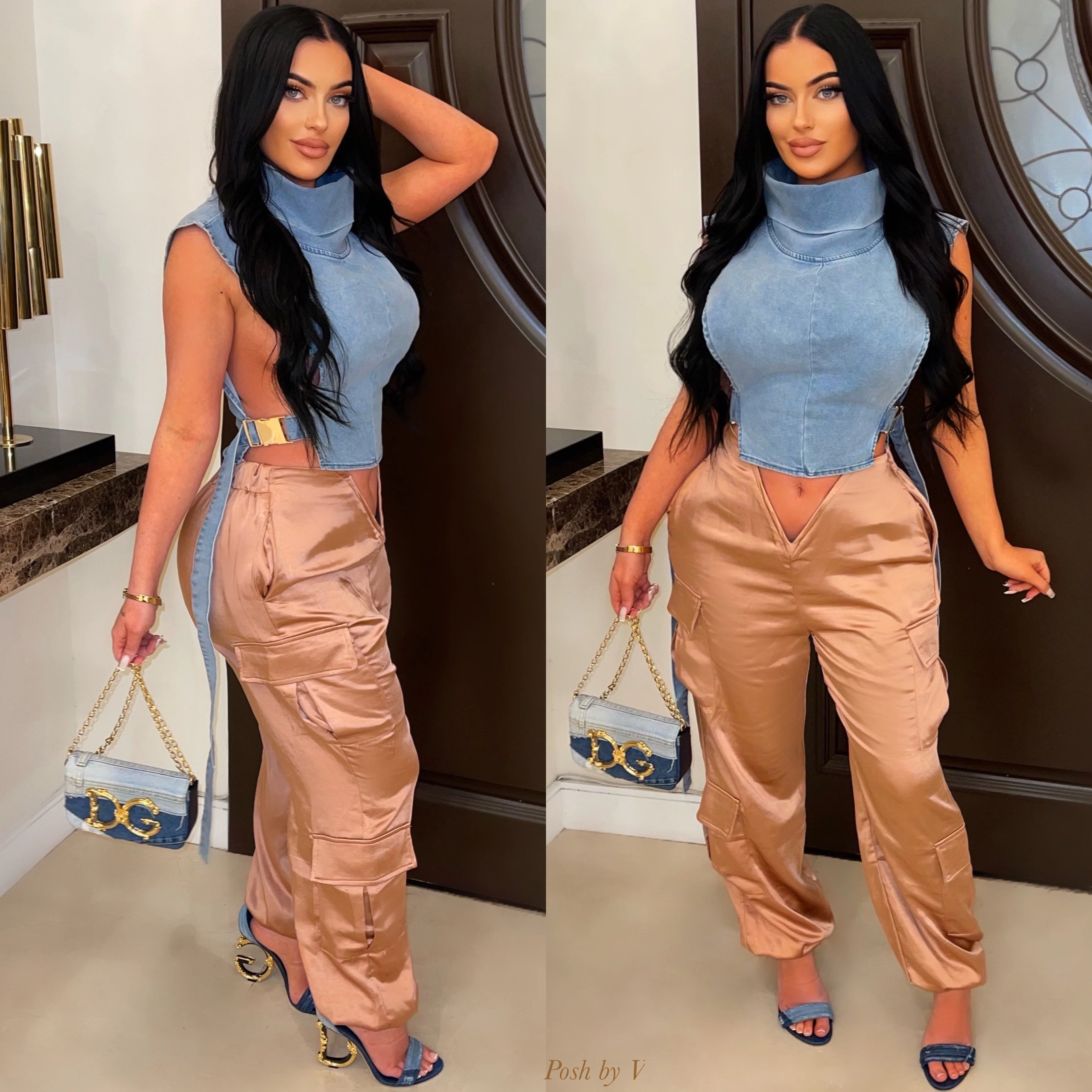 Juva satin cargo pants (Nude) - Image 2