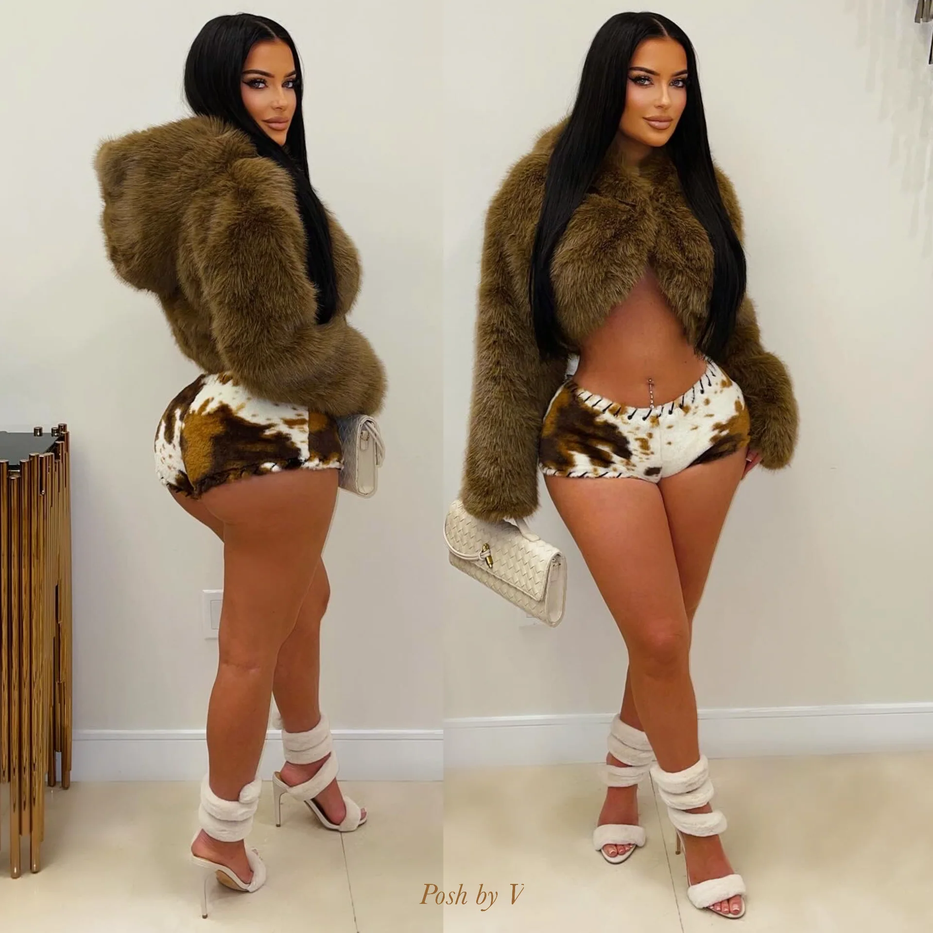 Kate fur shorts (Cream/brown)