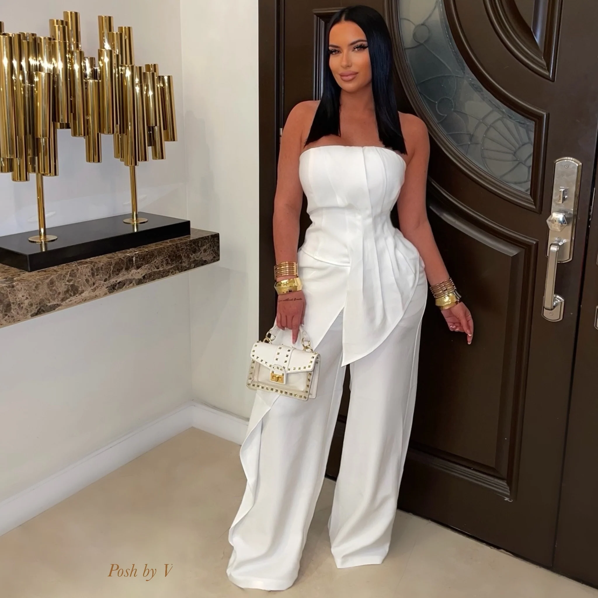 Lariel palazzo pants set (White)