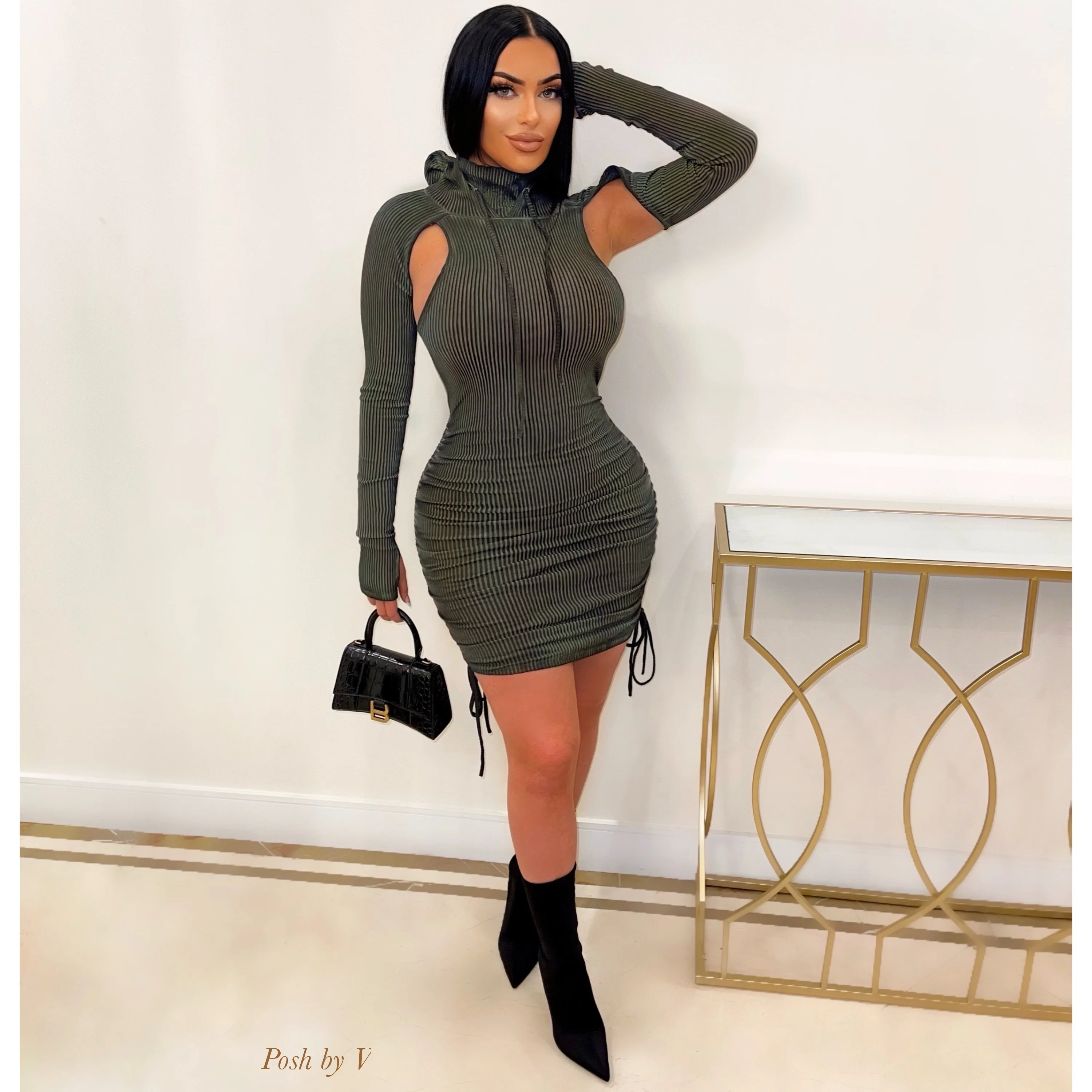 Laura rib mini dress (Olive) - Image 2
