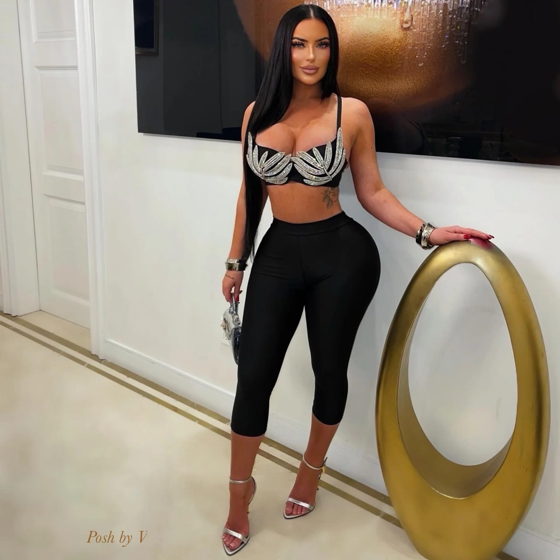 Lexa crystal capri set (Black/silver)