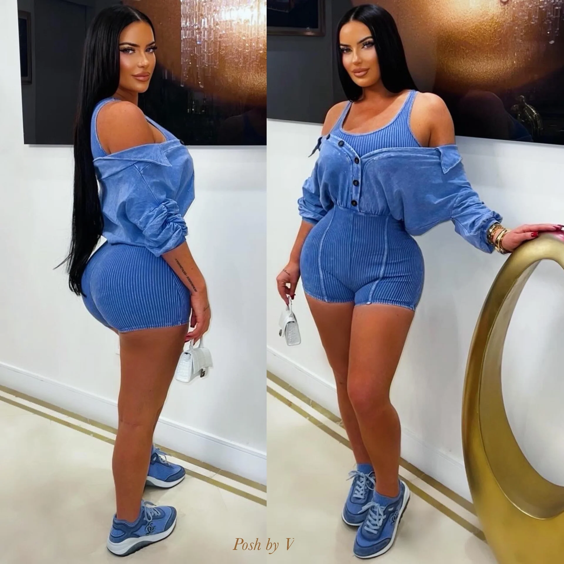 Lina rib shirt romper (Black) - Image 2
