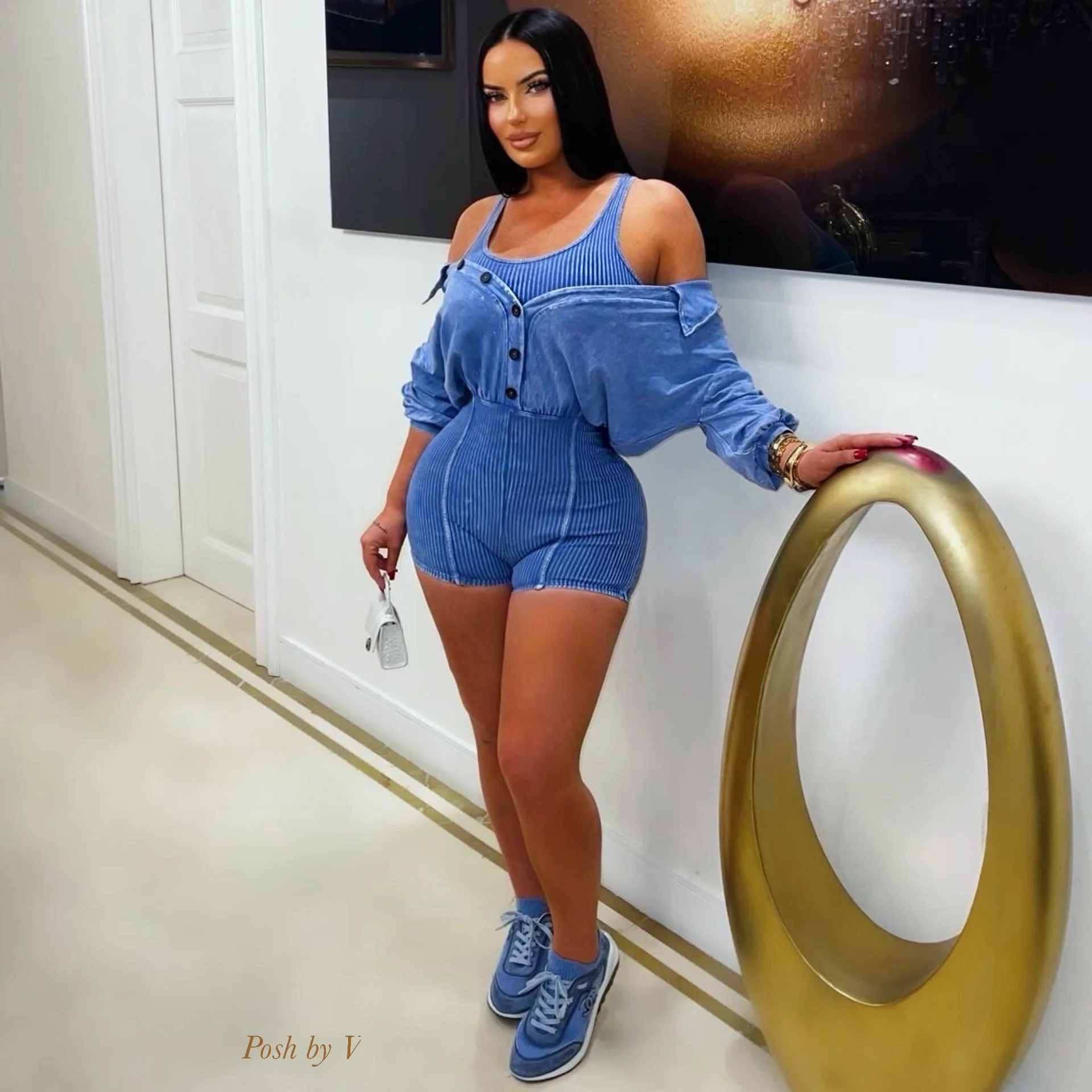Lina rib shirt romper (Black) - Image 3