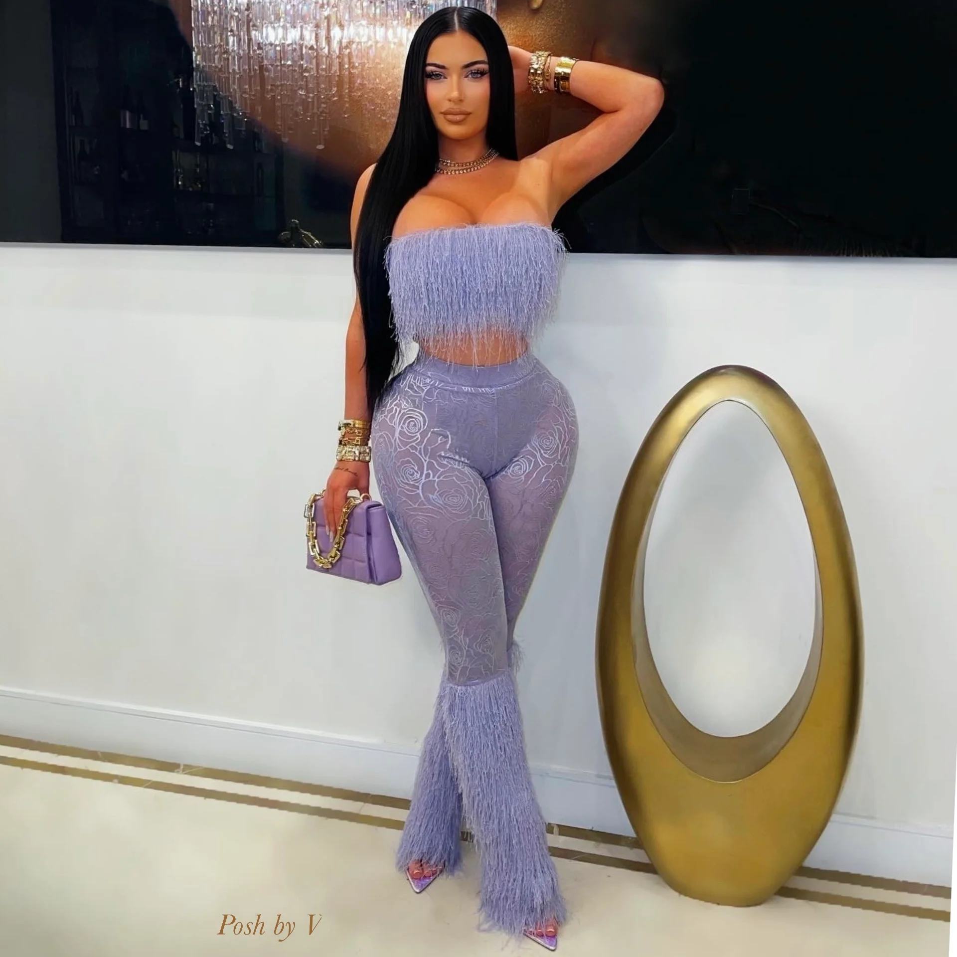 Luvira fringe leggings set (Lilac)