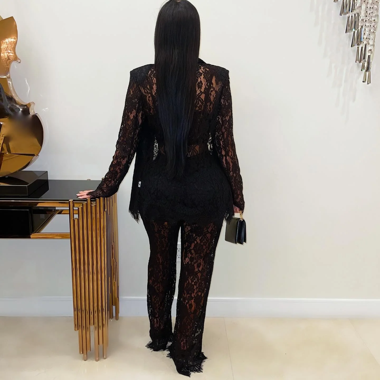 Luxe lace 3pcs jacket set (Black) - Image 2