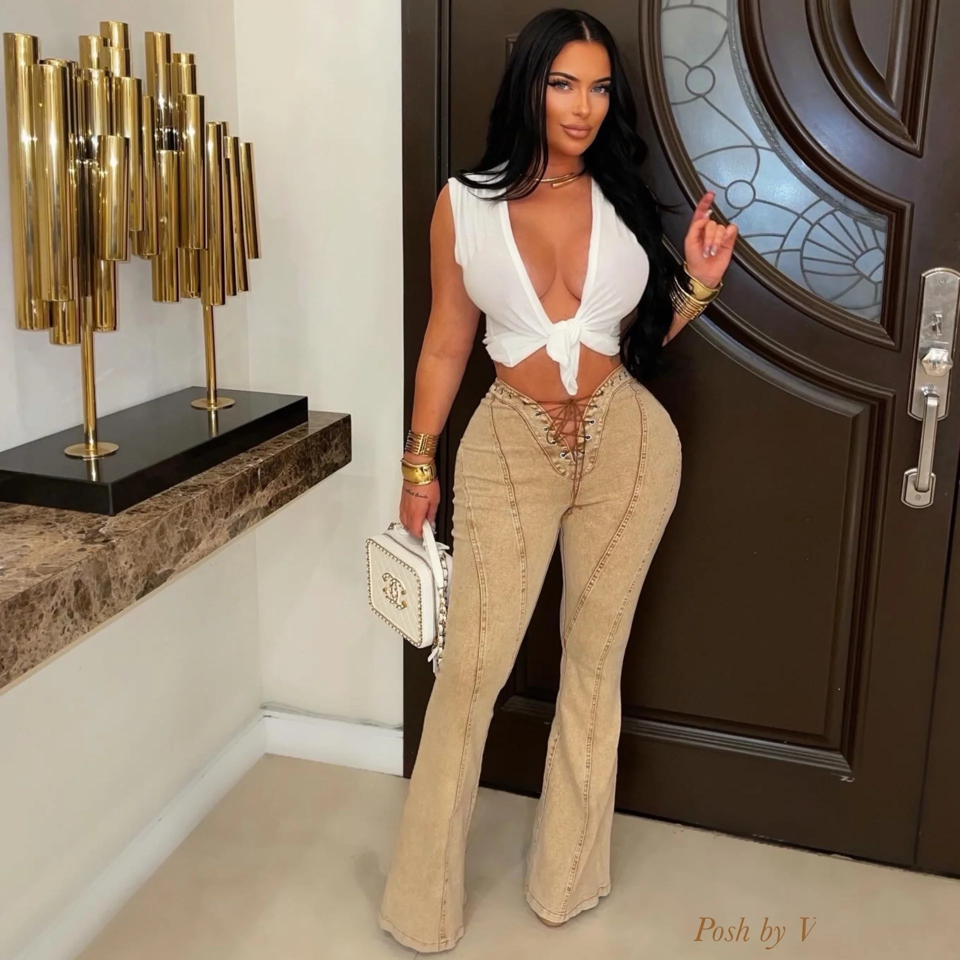 Luxe laced jeans (Brown)