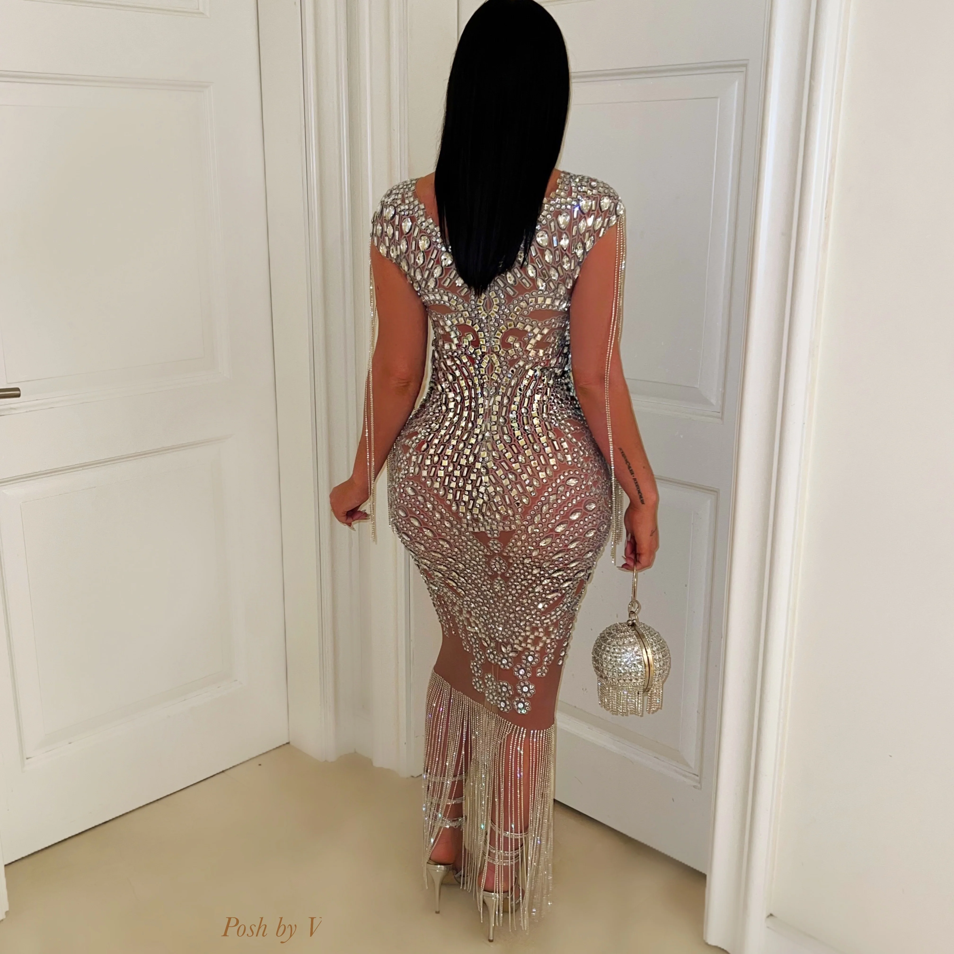 Melania crystal glam dress (Brown/silver) - Image 2