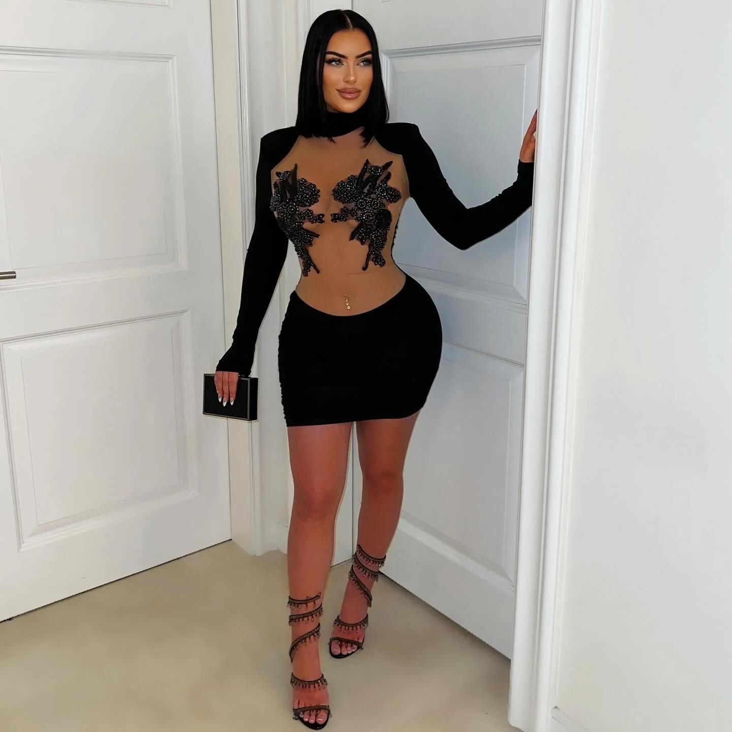 Melanie crystal dress (Black/nude)