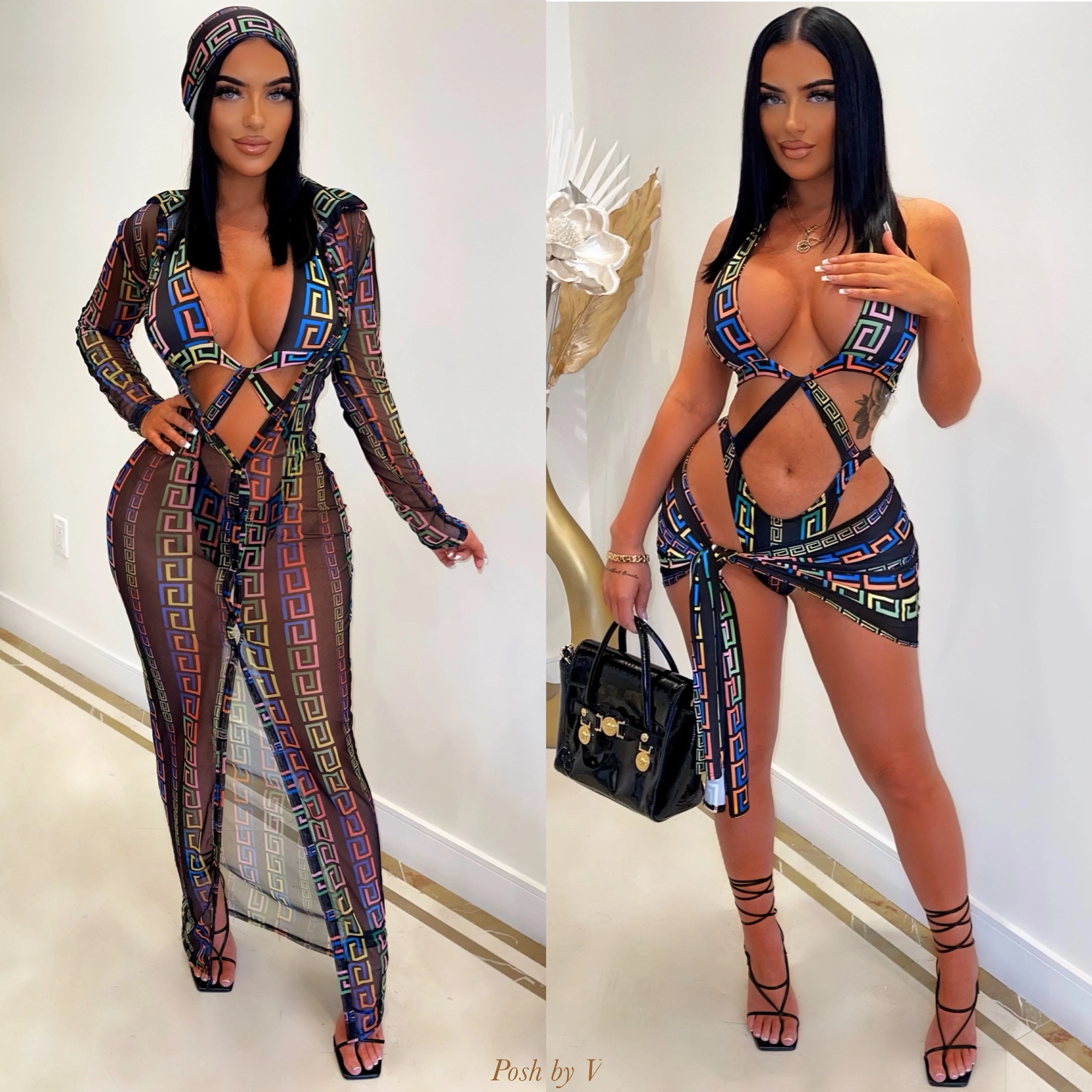 Mia mesh maxi dress (Black multi) - Image 3