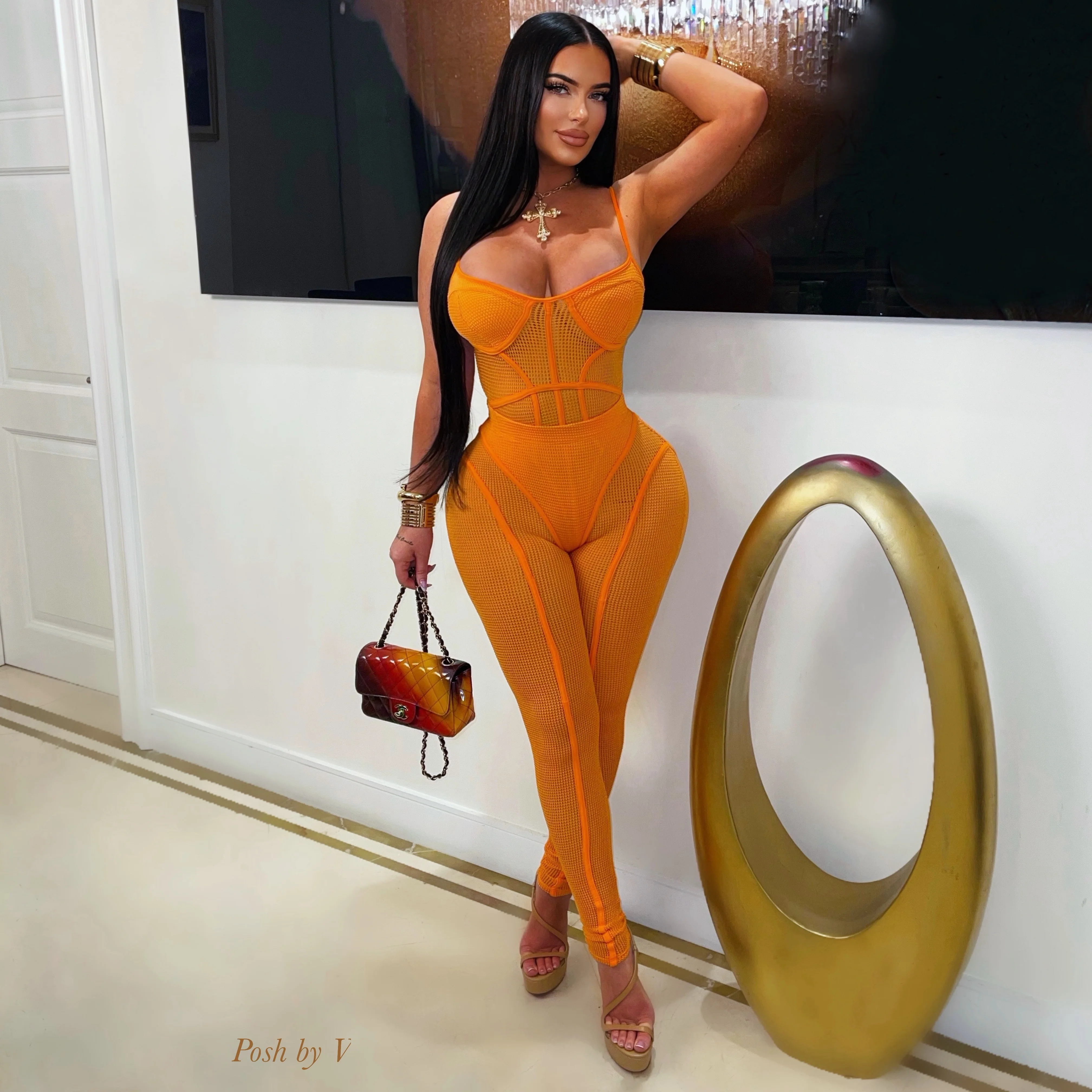 Mille caged leggings set (Orange)