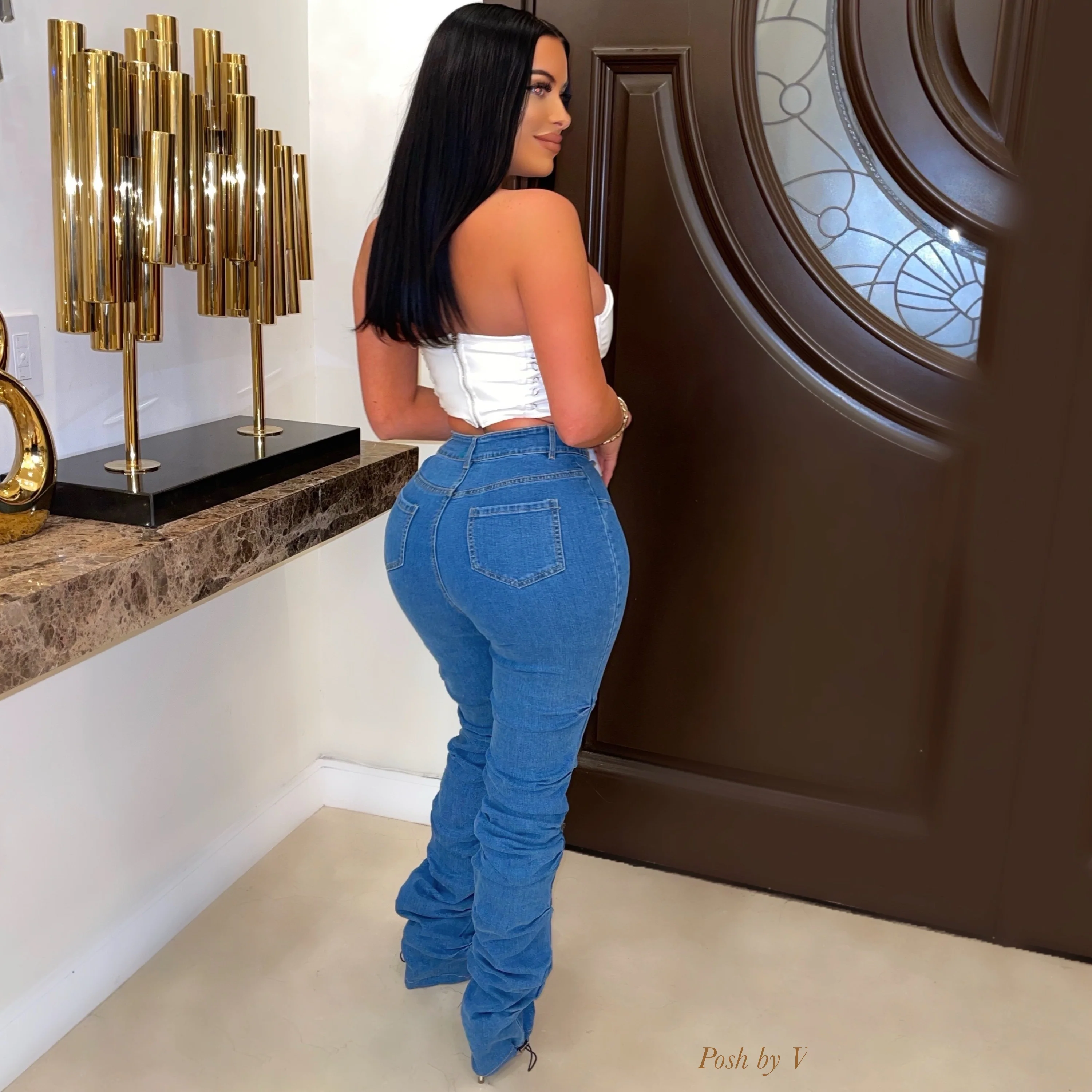 Mode ruched jeans (Dark wash) - Image 2