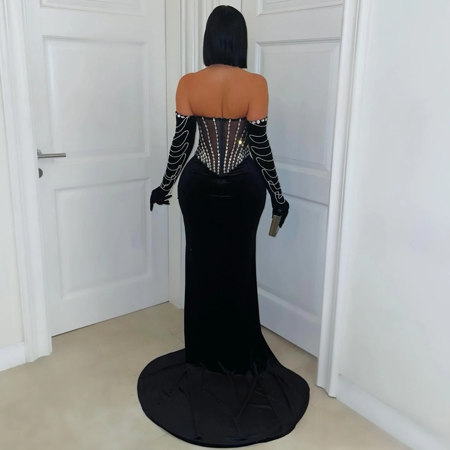 Monte corset crystal dress w/gloves (Black/silver) - Image 2