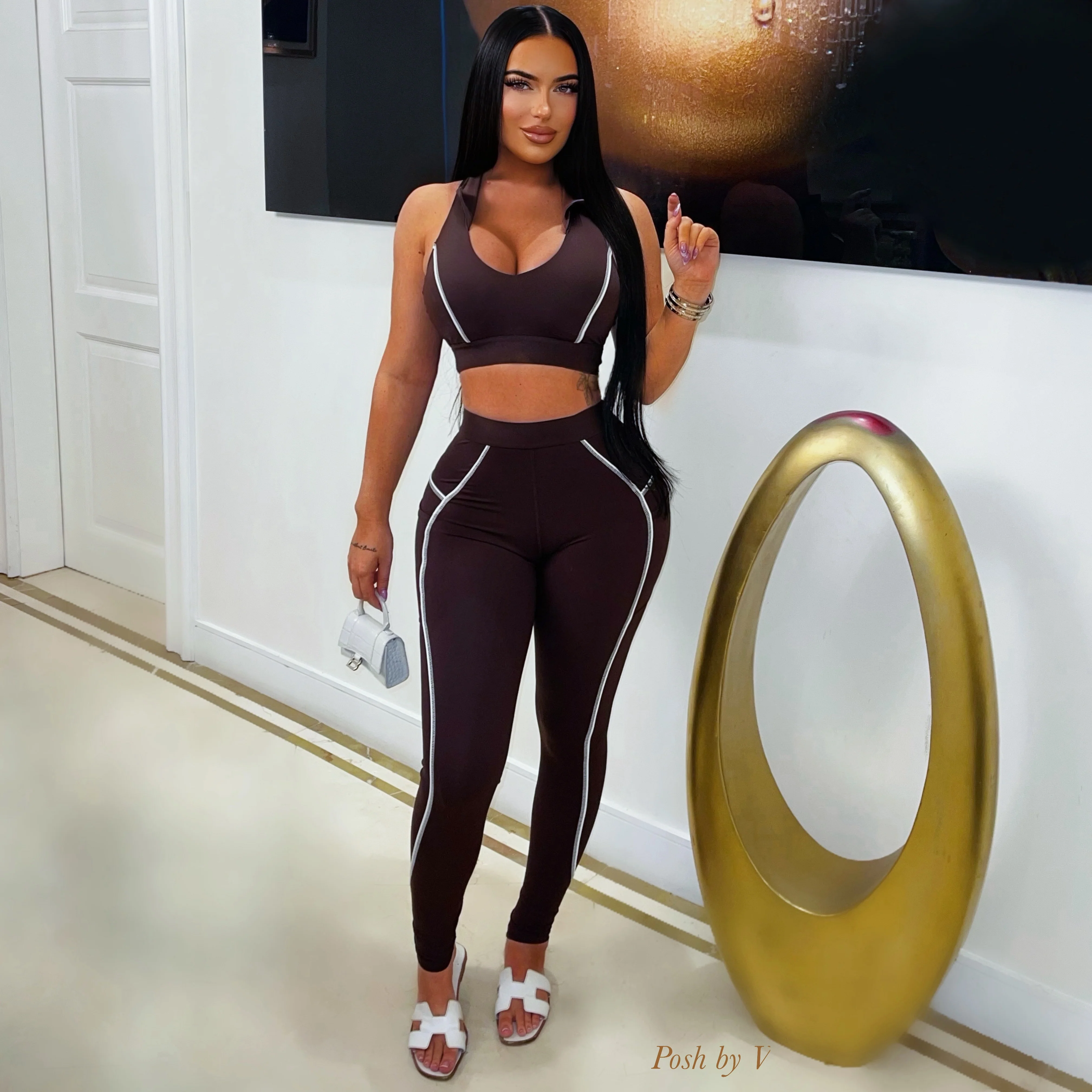 Nari sport leggings set (Brown/white)