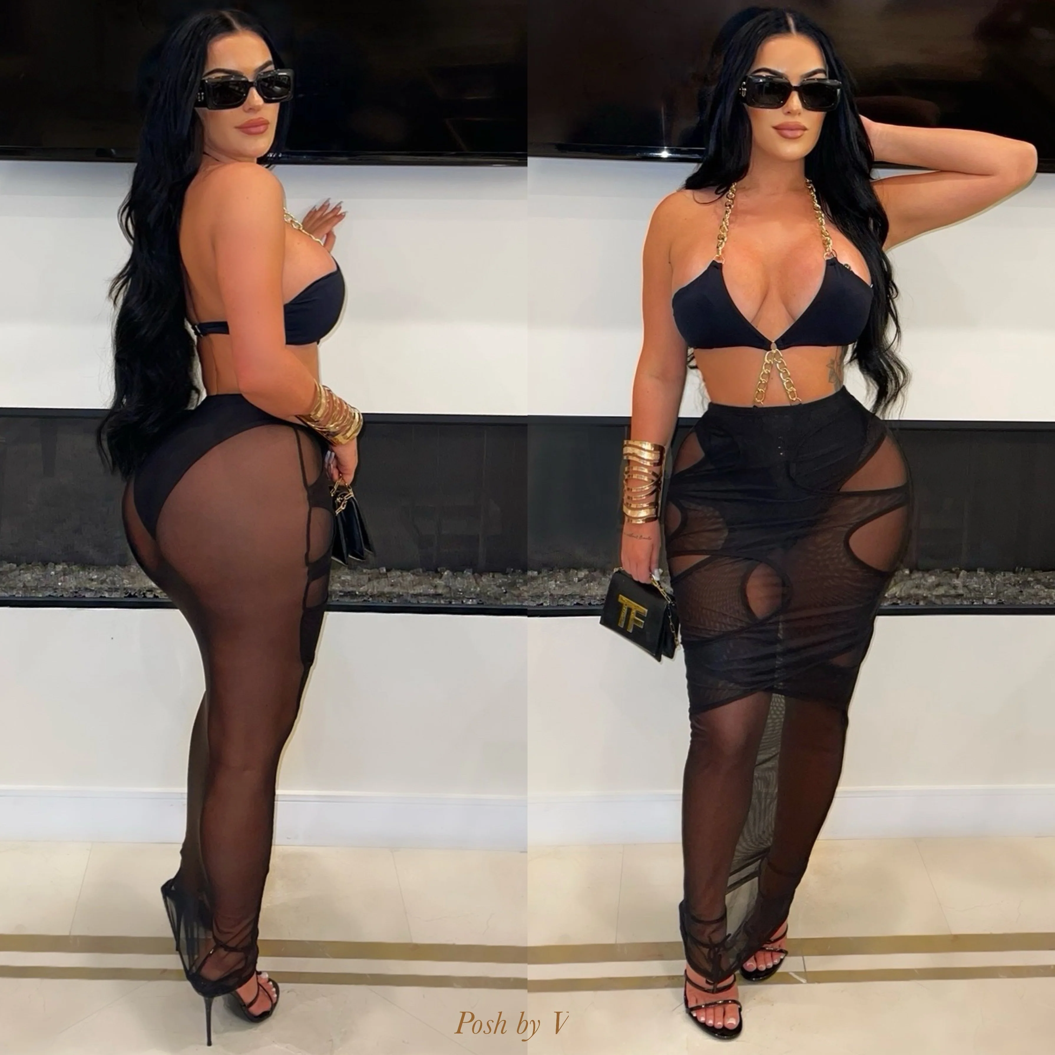 Palau chain monokini (Black/gold) - Image 3