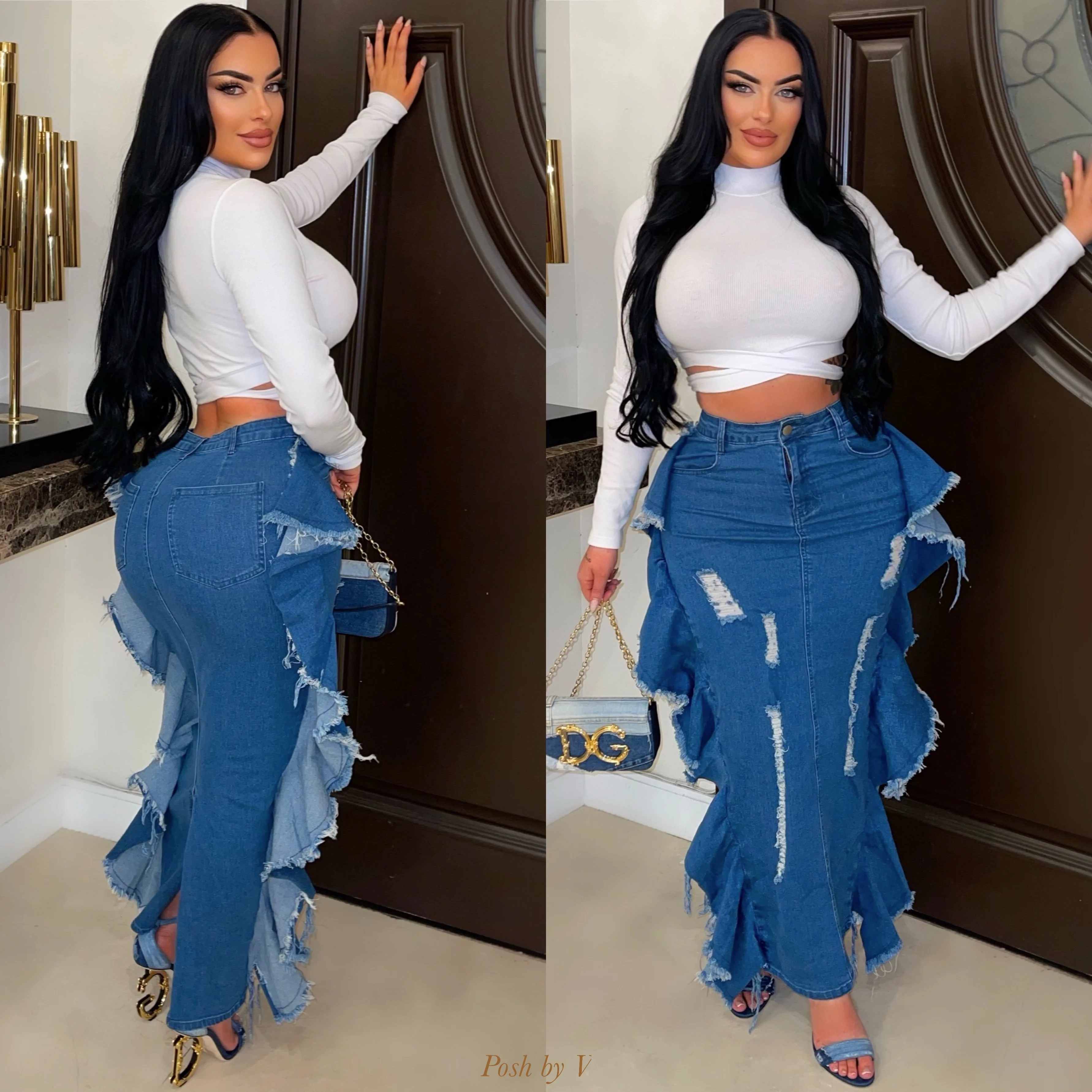 Palo ruffle denim skirt (Blue)