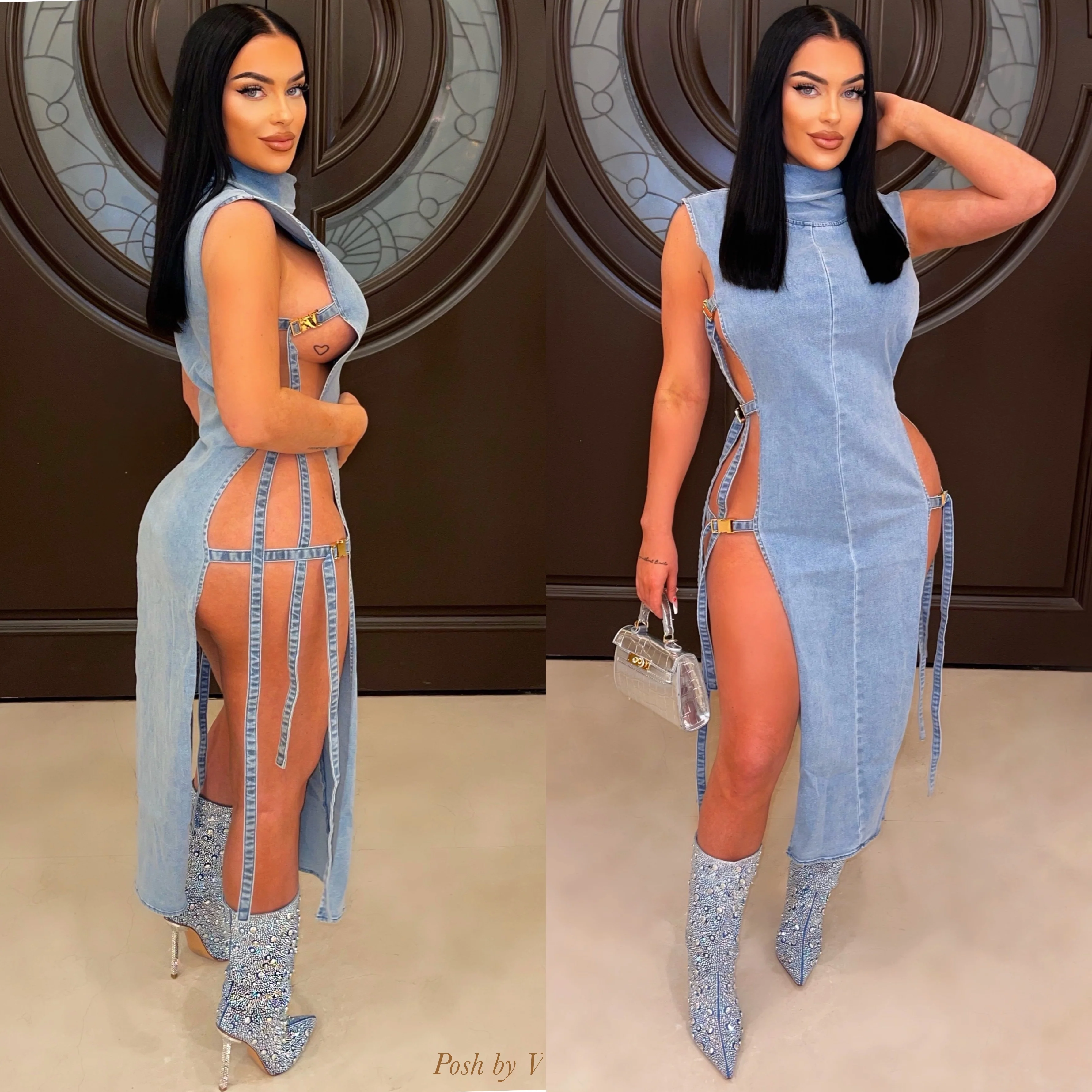 Paris crystal denim boots - Image 3