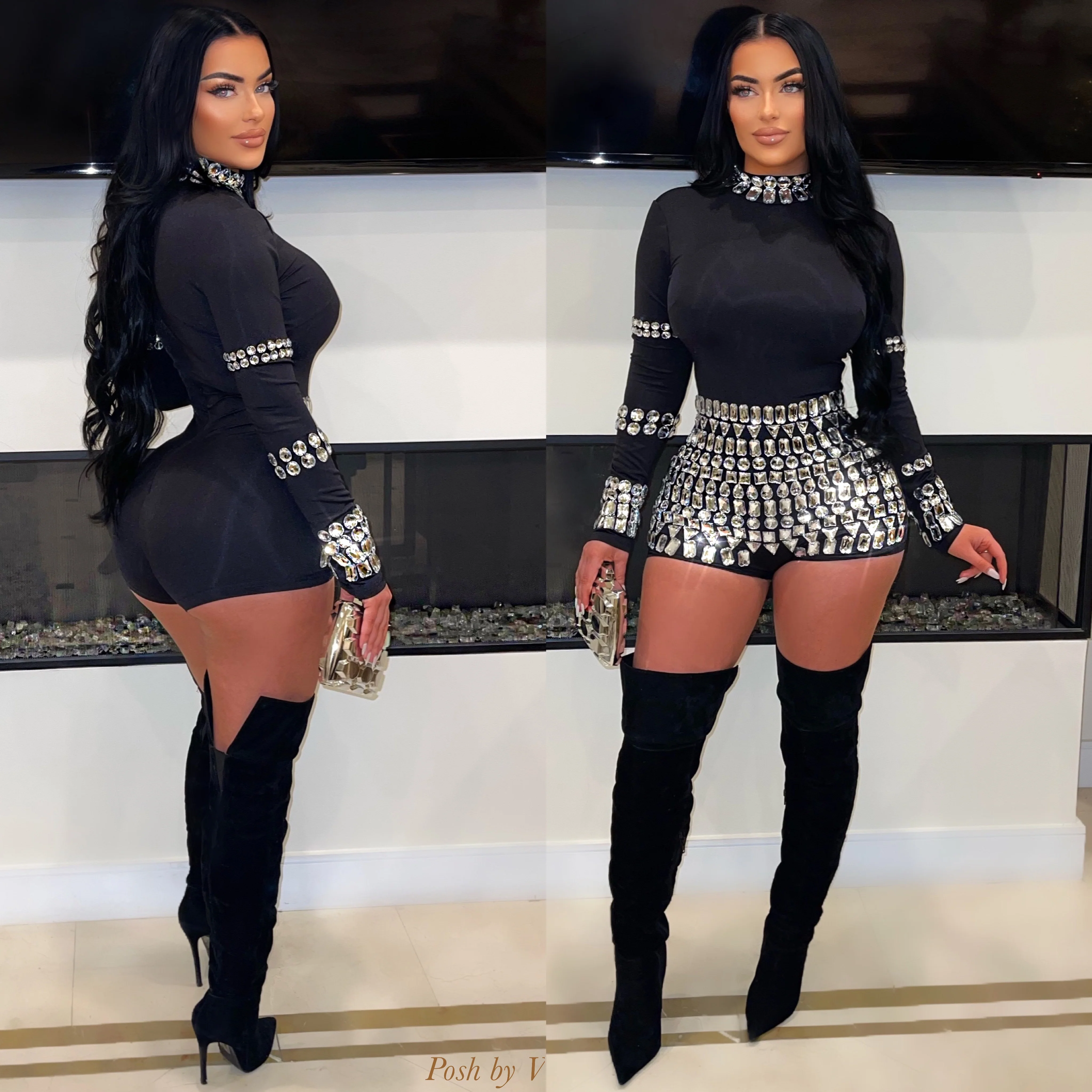 Paris crystal romper (Black/gold) - Image 2