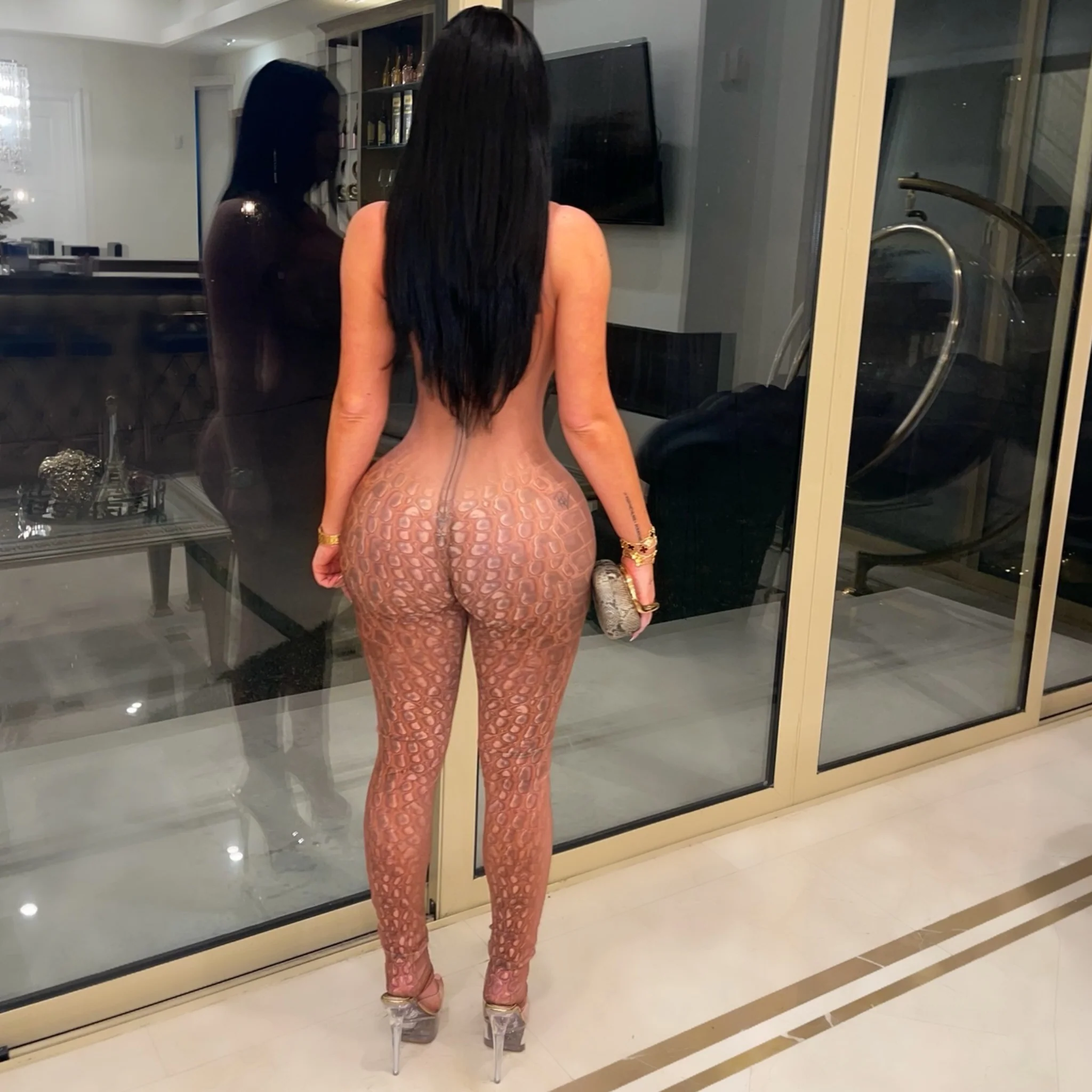 Posh croc body jumpsuit (Nude/brown) - Image 3
