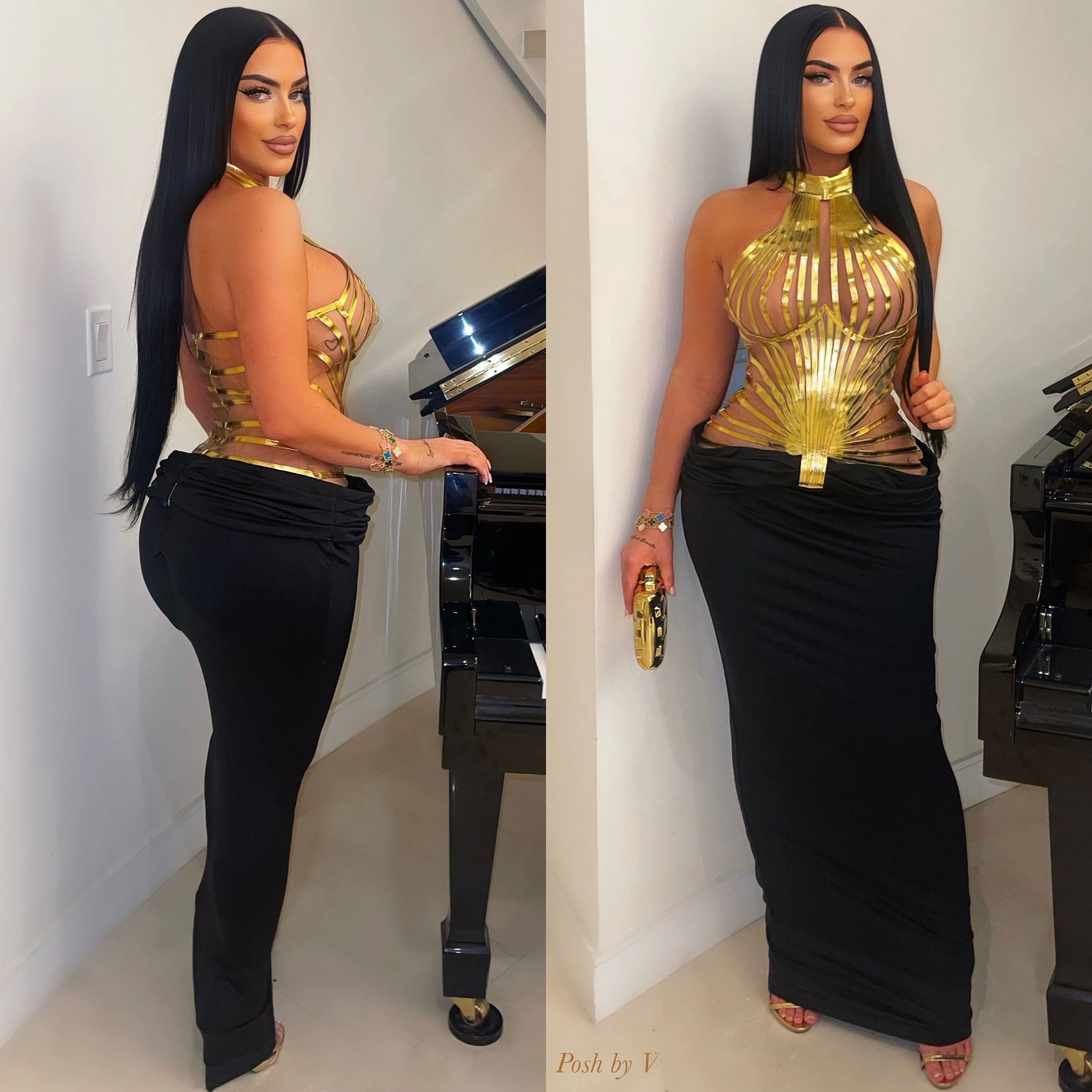 Princess caged dress (Black/gold)
