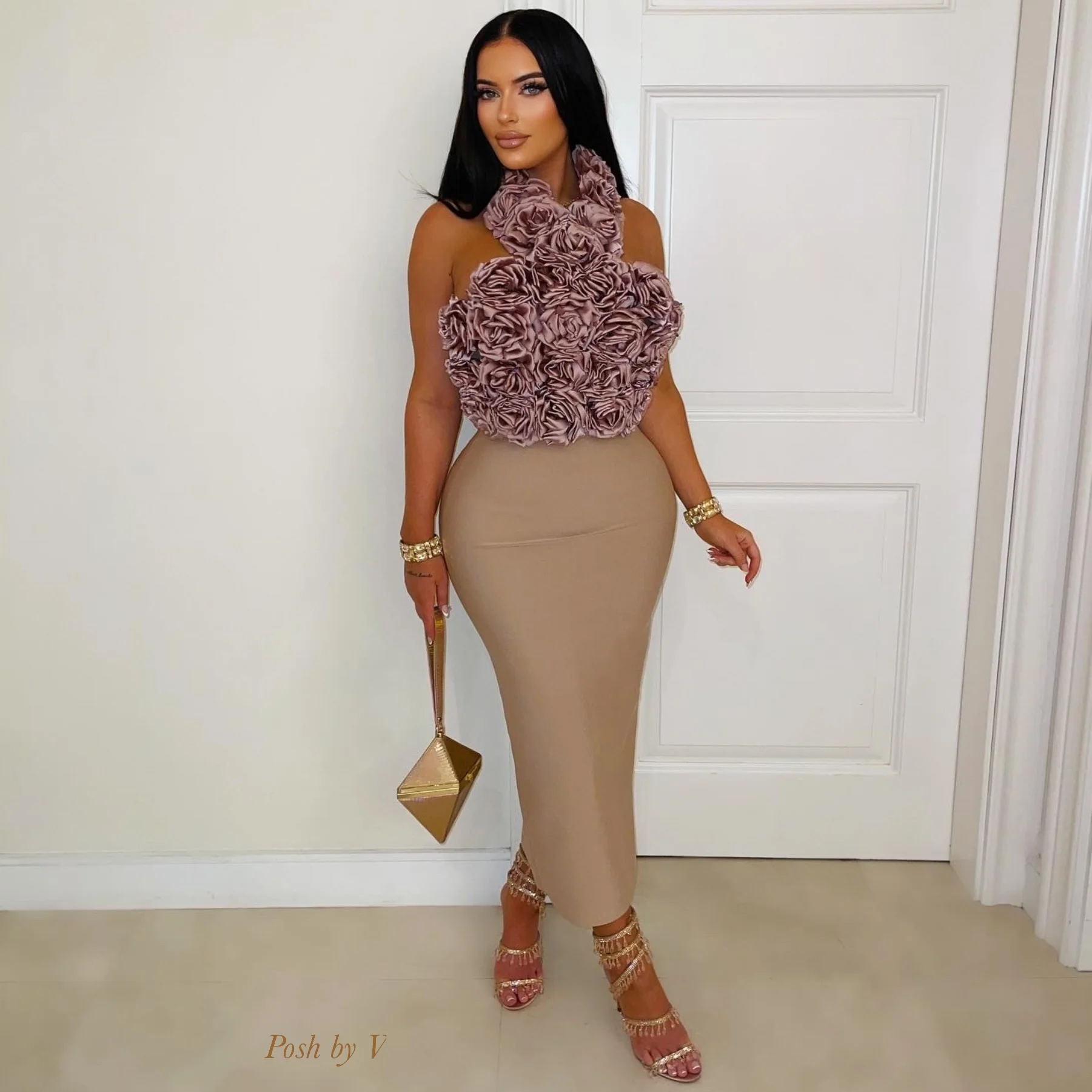 Roses bandage midi dress (Emerald) - Image 2