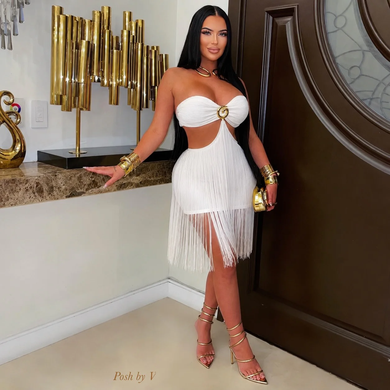 Sachel tassel dress (White/gold)