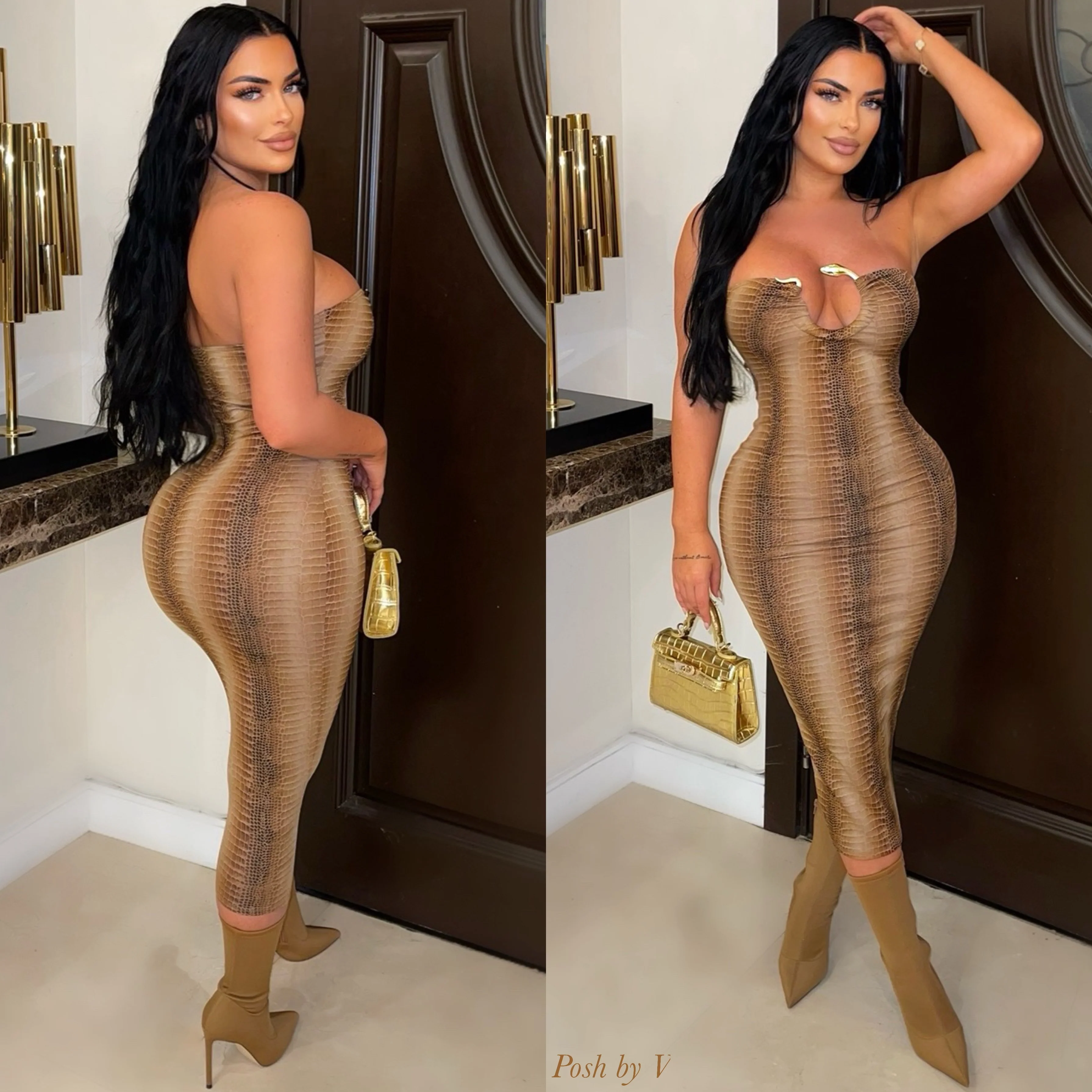 Snake midi dress (Brown) - Image 3