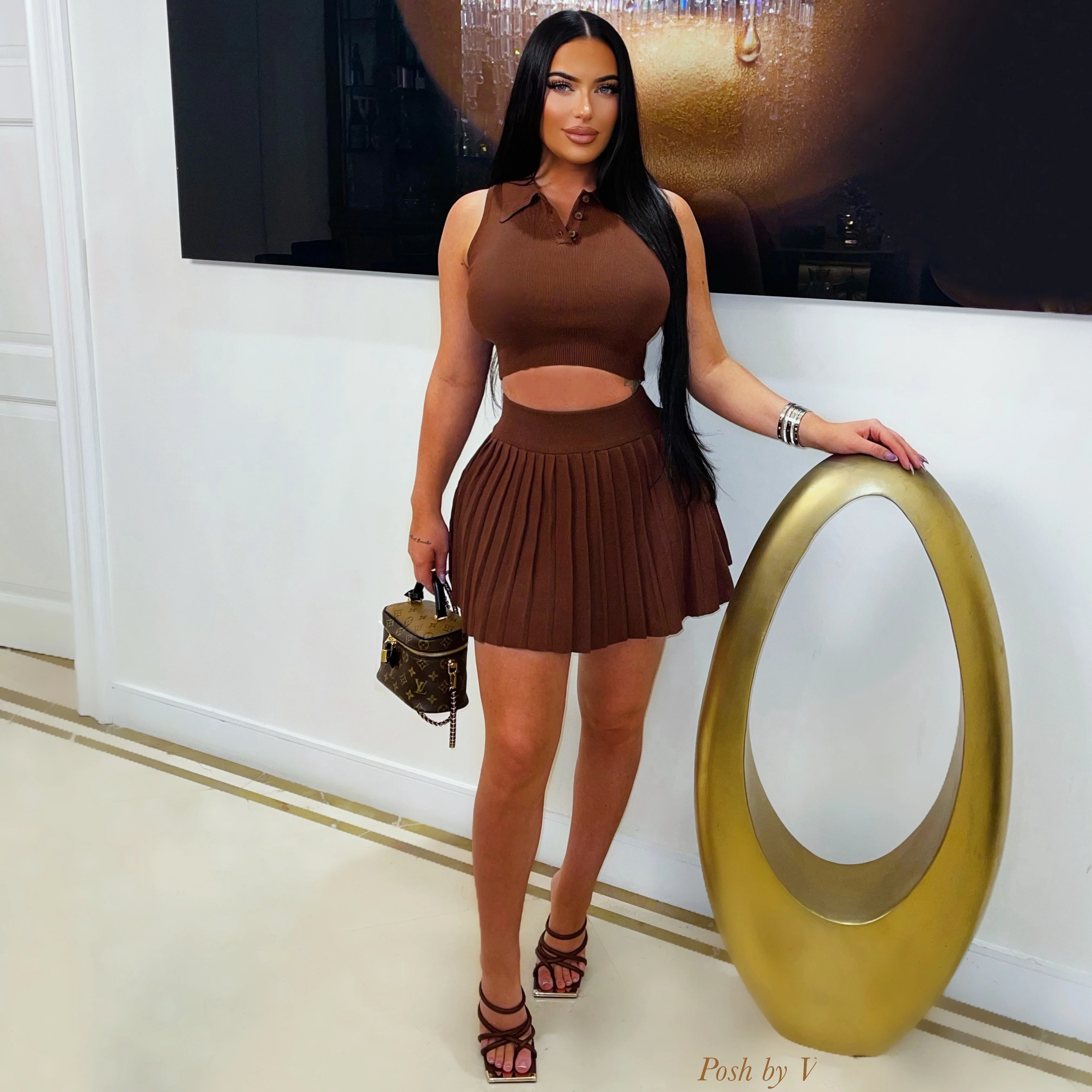 Tari pleated skirt set (Brown)