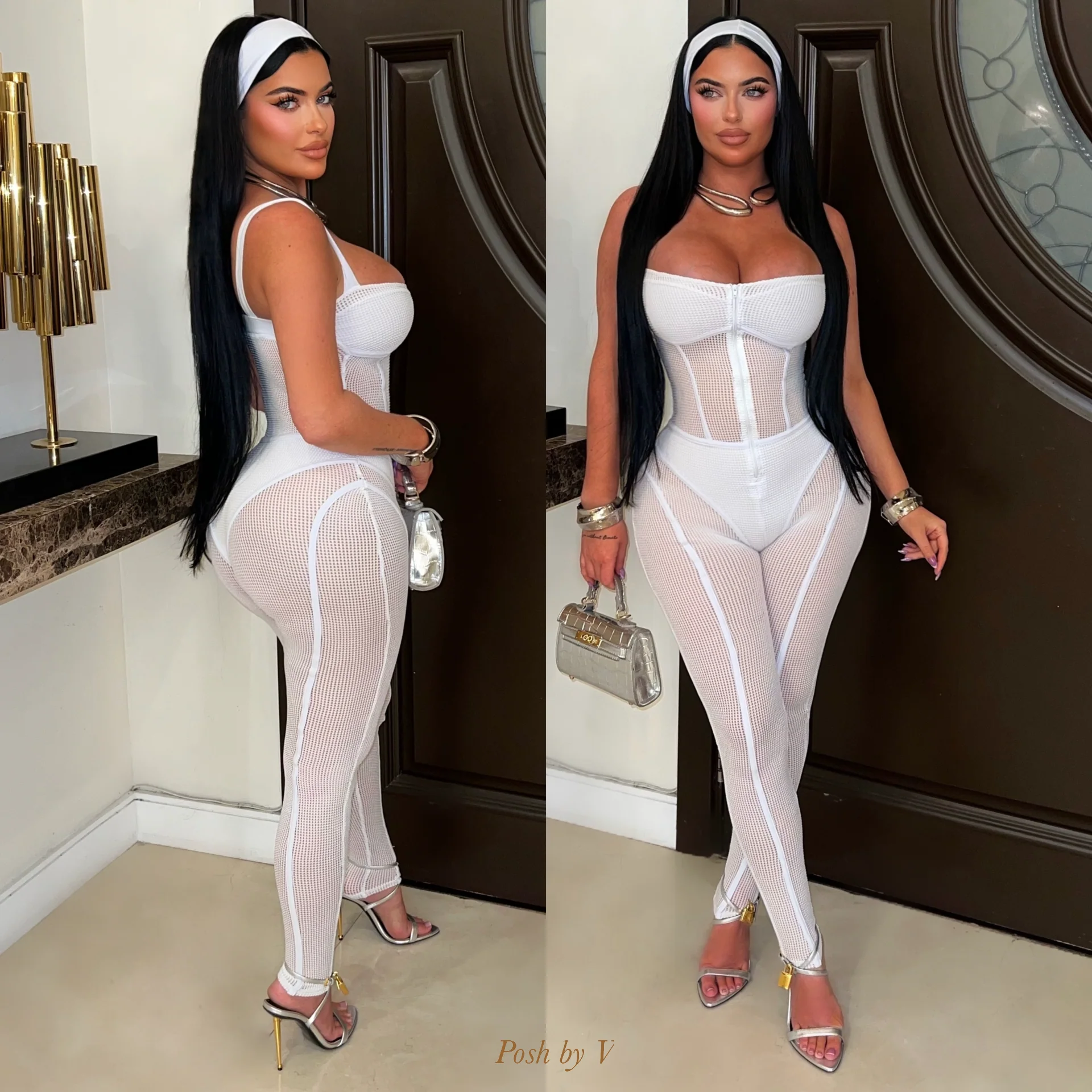 Taye caged jumpsuit w/headband (Black) - Image 2